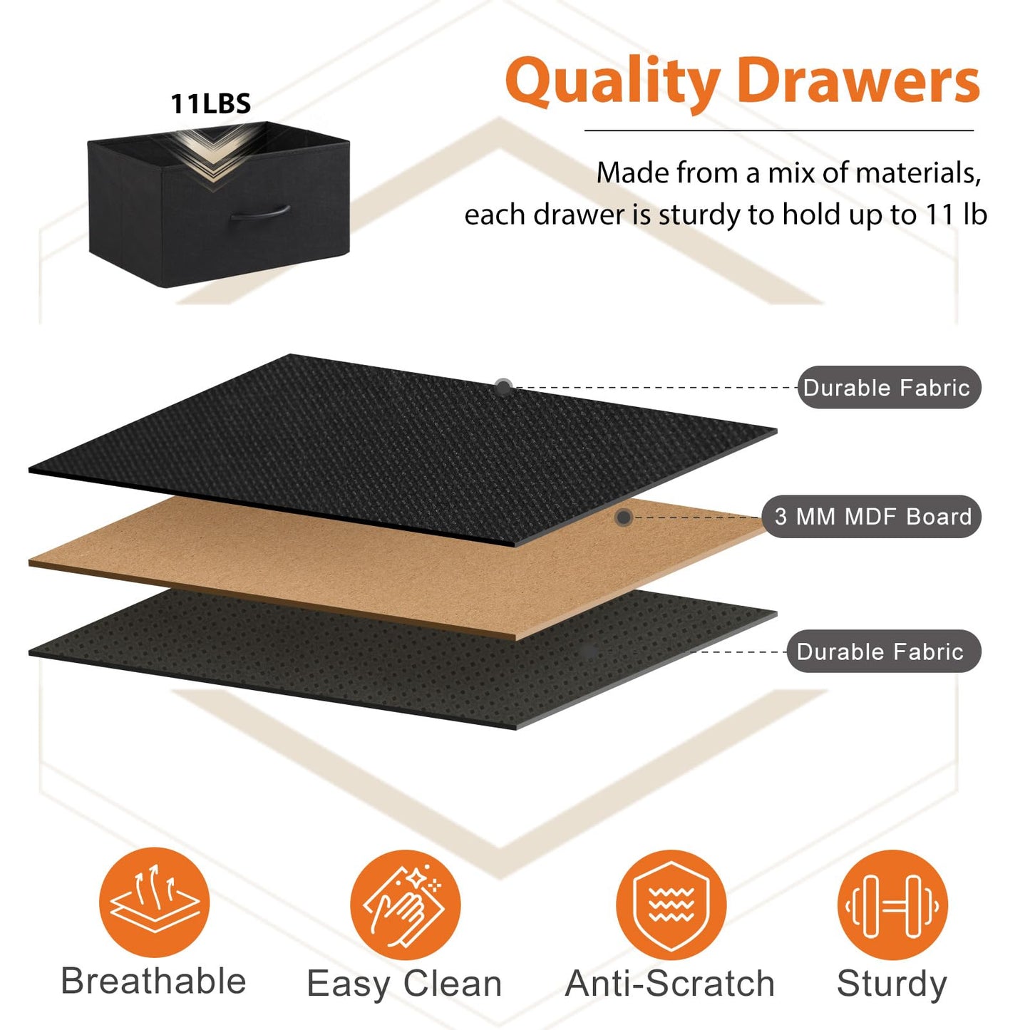 Sweetcrispy 5 Fabric Drawer Dresser TV Stand for Bedroom, Entertainment Center for 45 Inch TV with Storage Drawer Unit, Open Shelf, Adjustable Feet, Living Room, Black