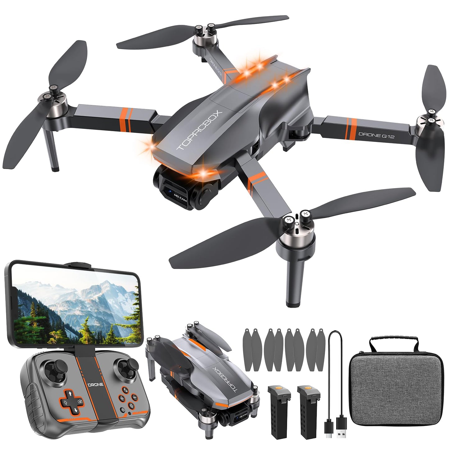 Q12 Drone with Camera 4K for Adults,Brushless Motor Drone for Kids Beginners,FPV Foldable RC Quadcopter with 2 Batteries 360° Flips,Altitude Hold,Voice Control,Headless Mode,One Key Start,Gift Toys for Men Boys,Easy to Fly,Carrying Case
