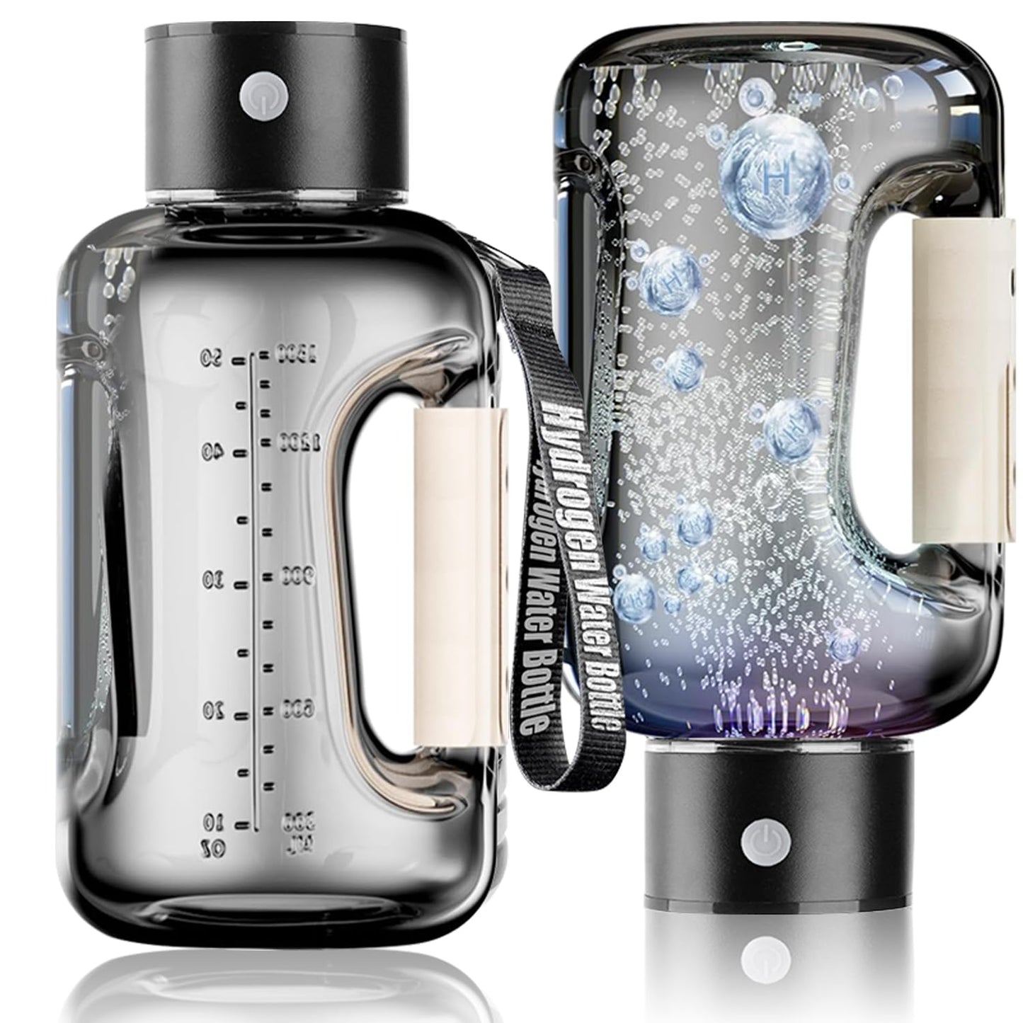 Hydrogen Water Bottle, 50oz/1.5L Hydrogen Water Generator, Rechargeable Hydrogen Water Ionizer with SPE/PEM Technology Leakproof, 5 Min Electrolysis for Sports Fitness Exercise Gift - Grey