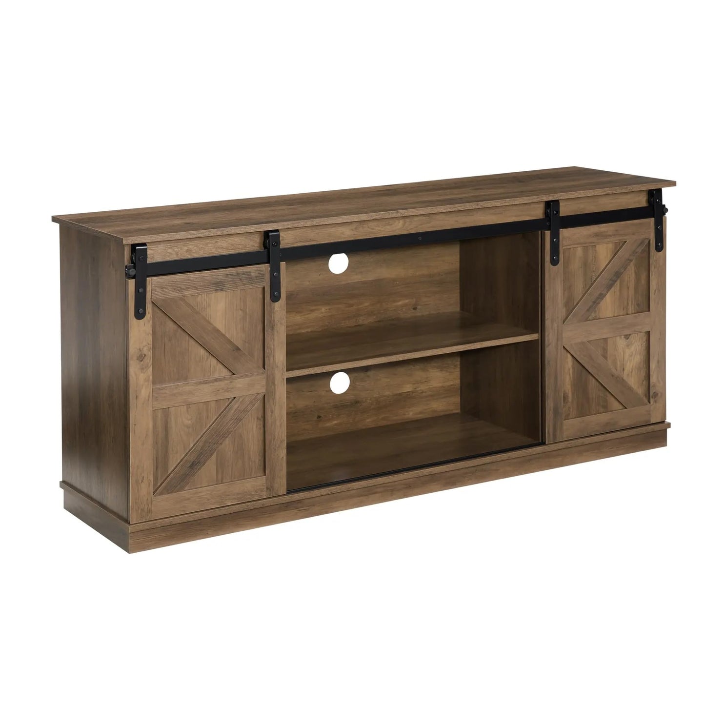 SANODESK 58" Farmhouse TV Stand and Entertainment Center for Televisions up to 65 Inchs,with Sliding Barn Doors and Storage Cabinets,Natural Brown