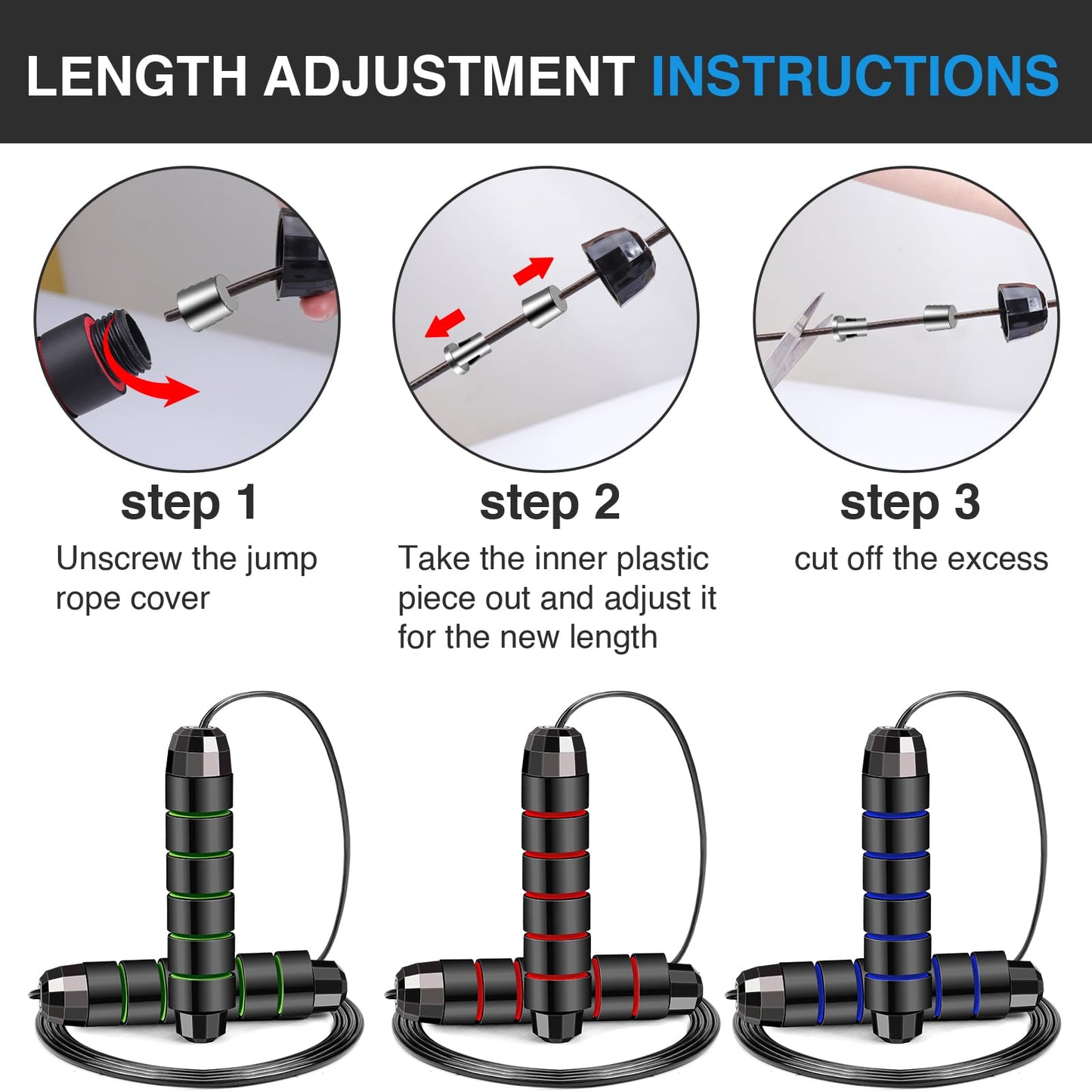 VOISEN Jump Rope,2 Pack Adjustable Skipping Rope with Soft Foam Handles, Tangle-Free Rapid Speed Jumping Rope with Ball Bearings for Women, Men, and Kids Aerobic Exercise