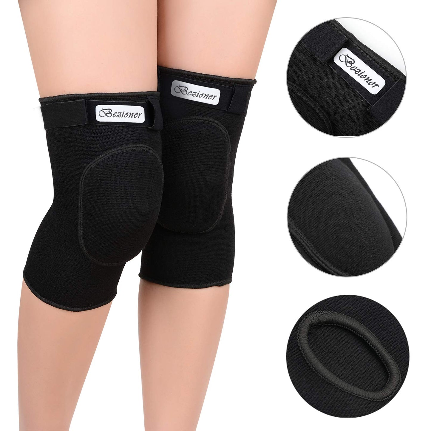 Bezioner Knee Pads Volleyball,Thick Sponge Anti-Slip,Dance Knee Pads for Women Yoga Basketball Football Youth Girls Black L