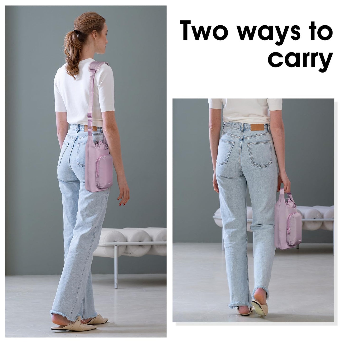 Ceneda Water Bottle Carrier Bag with Phone Pocket 32oz 40oz Tumbler Insulated Water Bottle Holder with Adjustable Shoulder Strap Carrier Sling Bag (Purple)