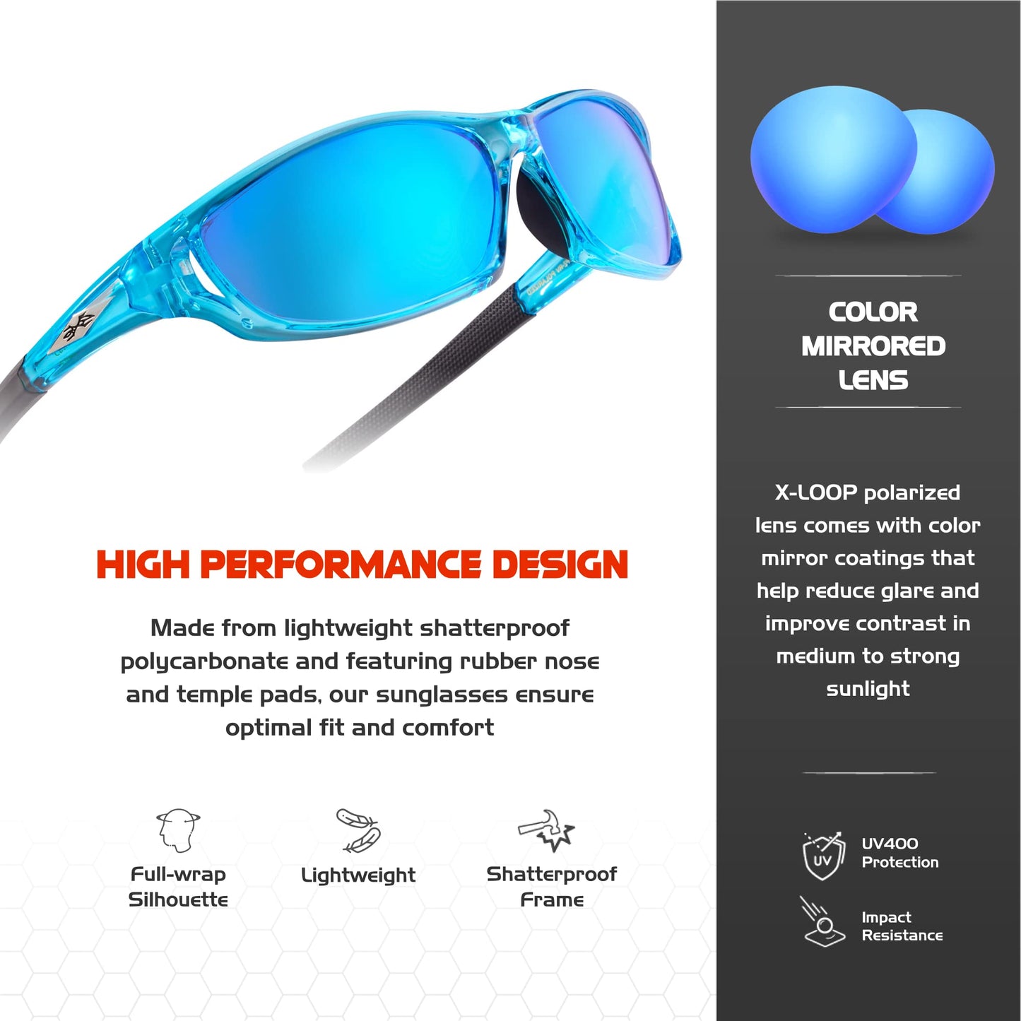 X LOOP Polarized Sports Sunglasses for Men - Wrap Around UV400 Baseball Running Cycling Driving Fishing Golf Glasses