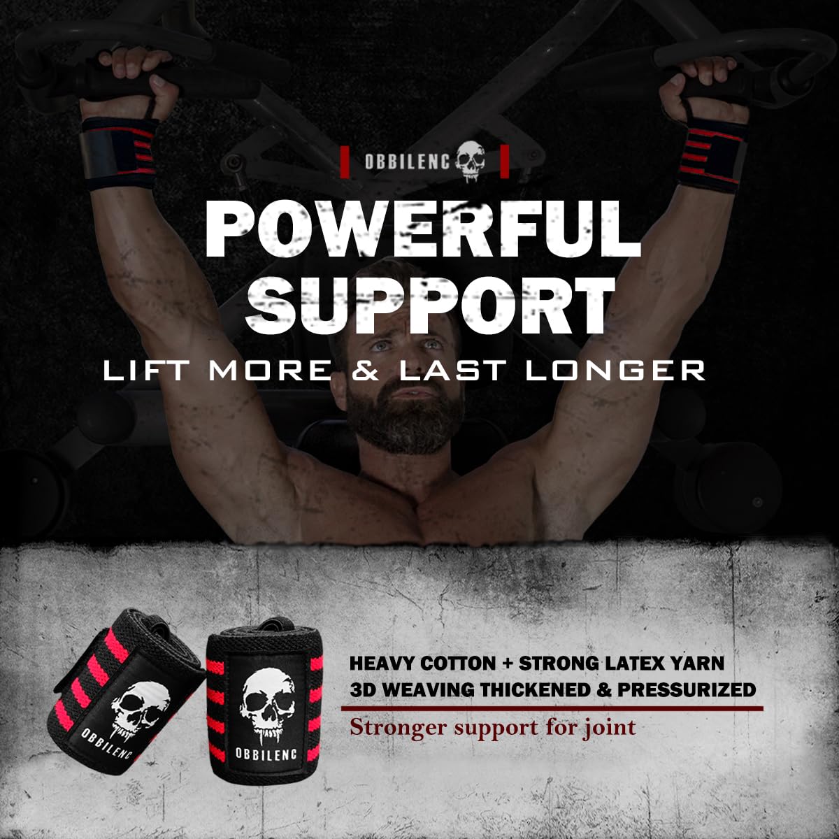 OBBILENC Gym Wrist Wraps, Weightlifting Wrist Straps for Men and Women, Heavy Duty Elastic Cotton Wrist Support Straps for Weight Lifting, Strength Training, Gymnastics and Bodybuilding, Glory Red