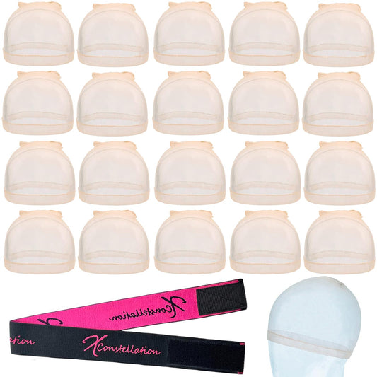 Xconstellation HD Wig Cap 20 Pcs Wig Caps For Women Transparent Wig Cap For Lace Front Wig Invisible Stocking Caps Sheer Wig Cap with Elastic Wig Band Set Wig Accessories（20 HD Wig Caps+1 Wig Band）