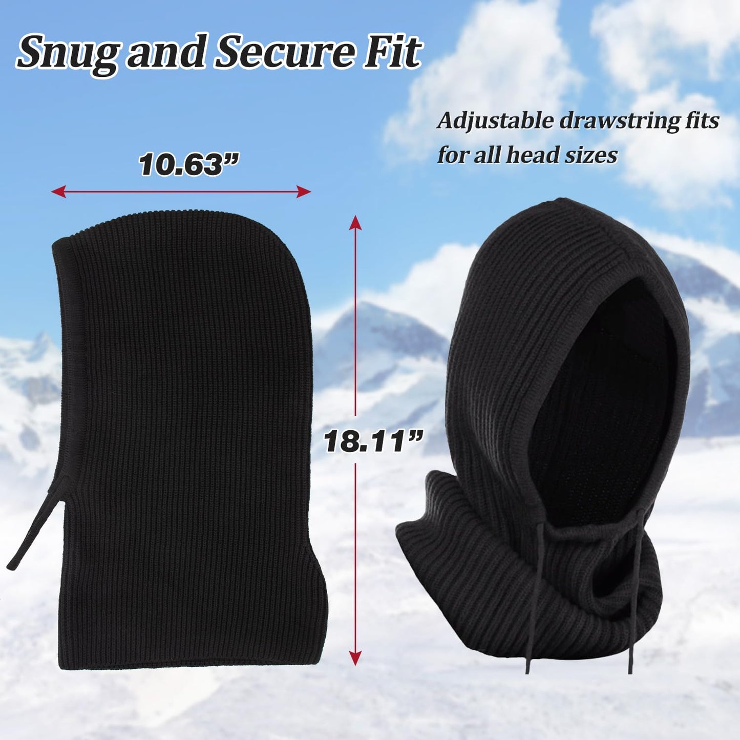 Peicees Hooded Scarf Hat Knit Balaclava for Women Men Winter Neck Gaiters Beanie Skull Cap Drawstring Neck Warmer Fashion