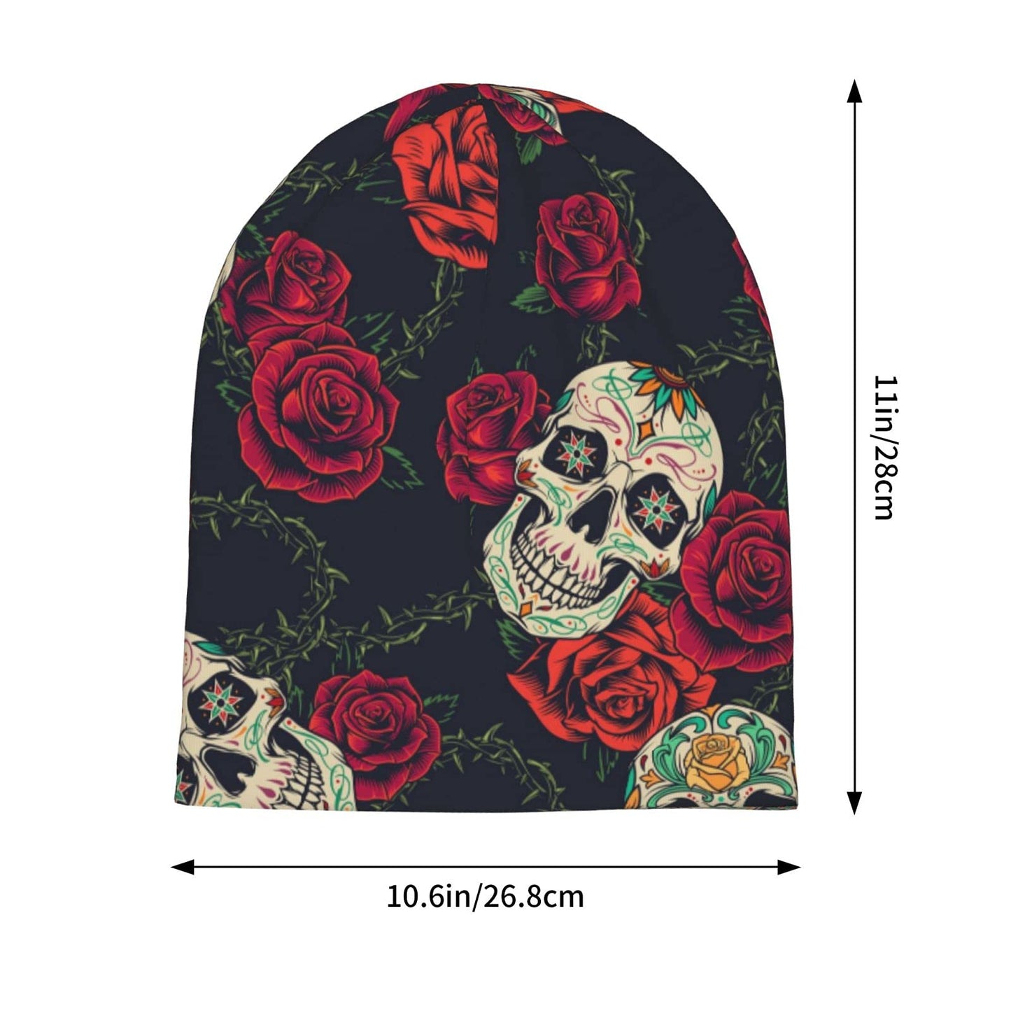 Yilad Skull Flower Beanie Slouchy Chemo Hats, Skull Caps Baggy Headwear for Jogging Cycling Unisex