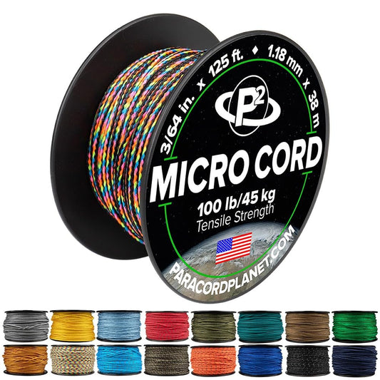 Paracord Planet Micro Paracord – Thin Braided Cord for Crafting, Fishing, and DIY Projects in 125 ft Spools – Dark Stripe