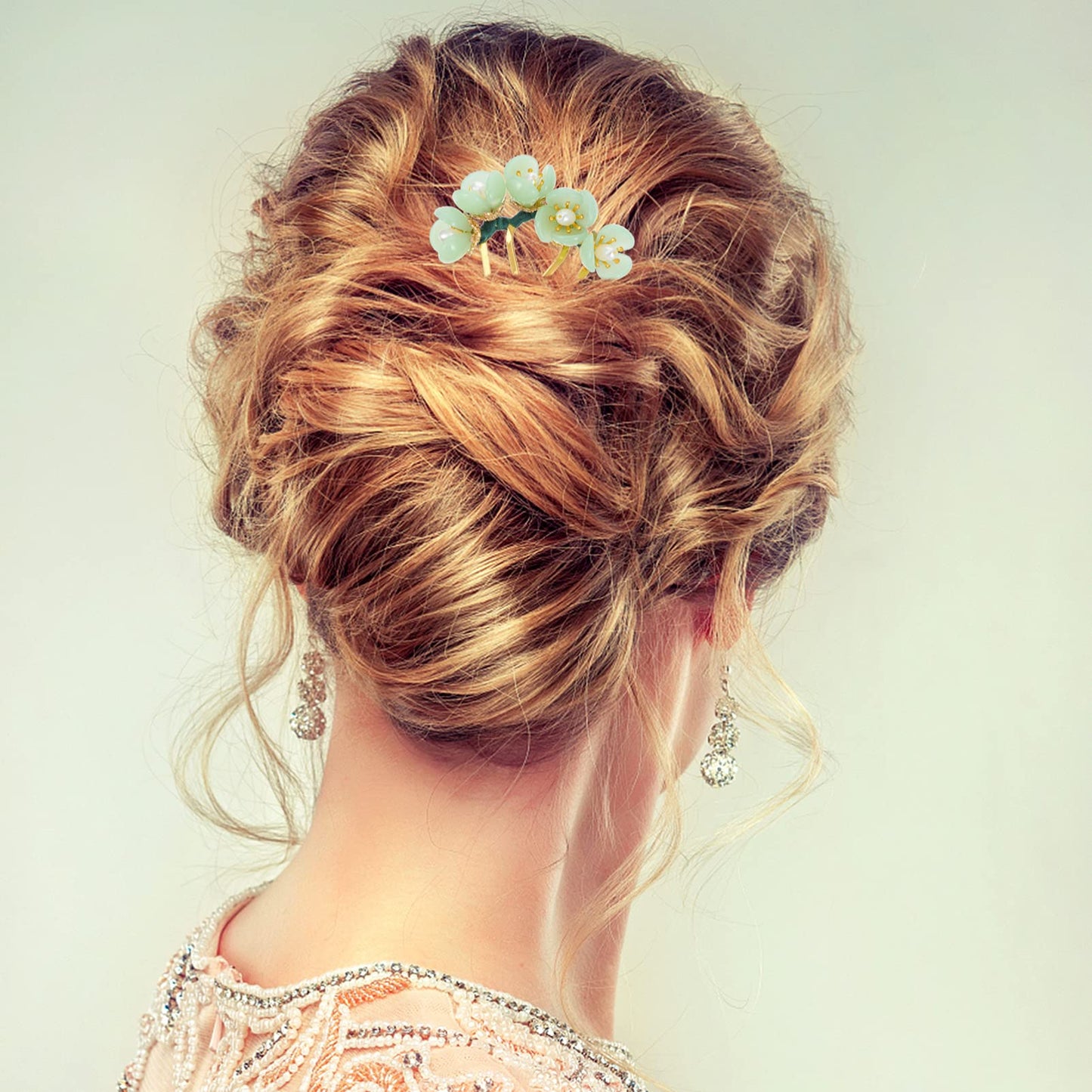 Beaupretty Jade Flower Hair Pin Chinese Hair Stick Jade Hairpin Retro Chignon Pin Traditional Classical Flower Hair Chopstick Hair Styling Accessories for Women Girls (Green)