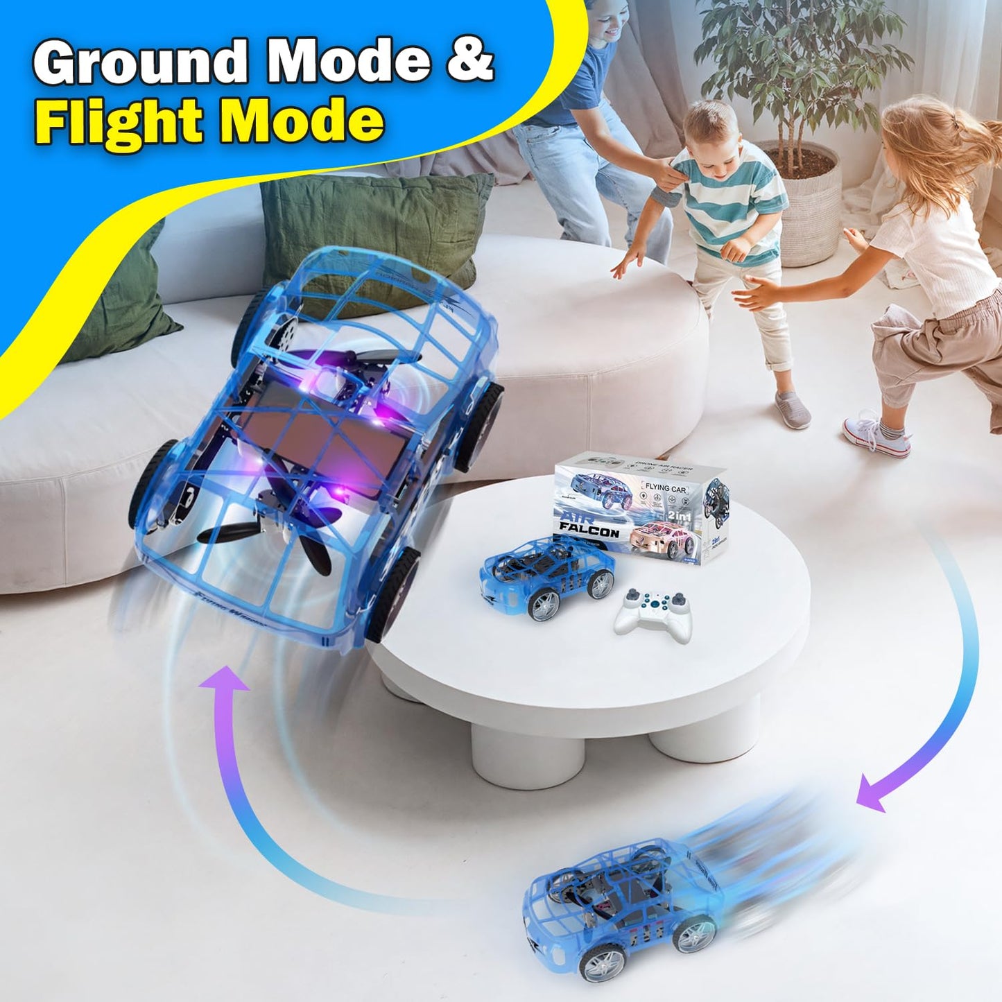 RC Drone Car Mini RC Drone & Flying Car, Remote Control Quadcopter with One Key Take Off/Landing, LED Lights, Easy to Fly Toy Drones for Kids 8-12