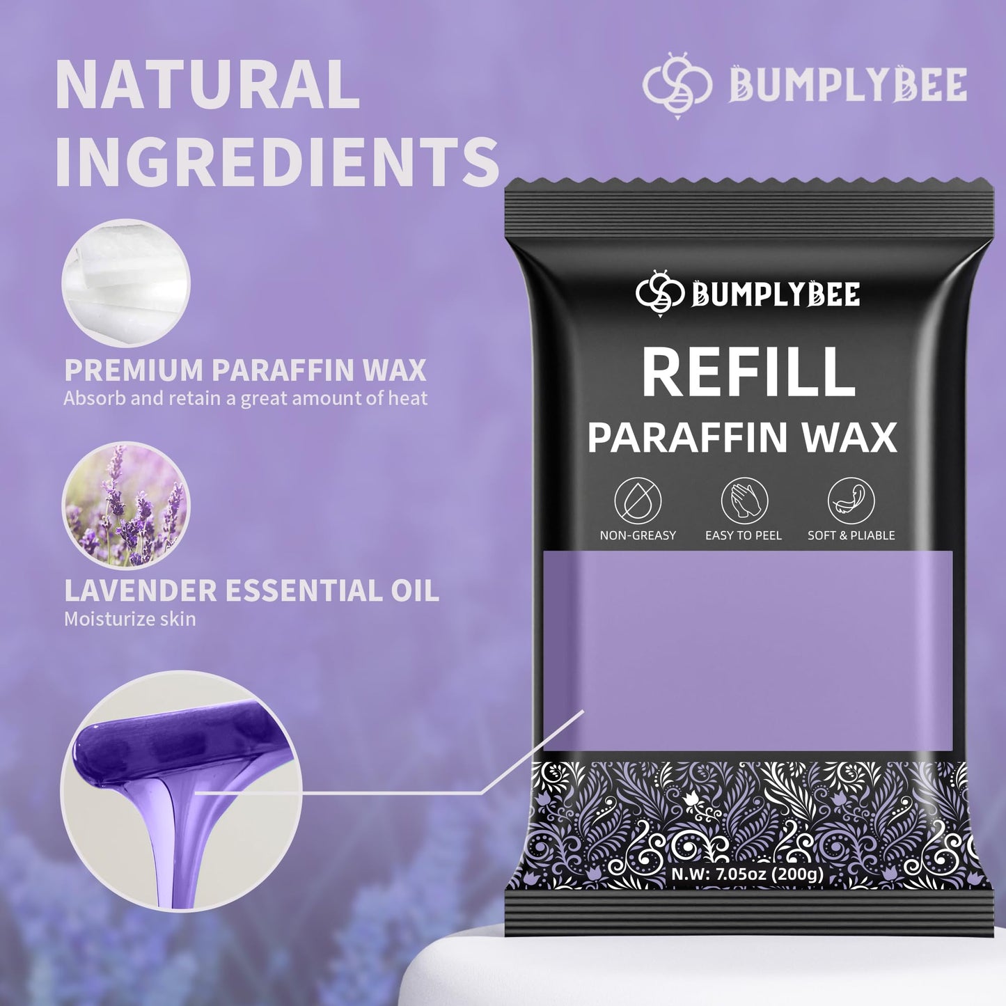 BUMPLYBEE Paraffin Wax Kit - 10 Packs Lavender Paraffin Wax Refills with Silicone Brush - Paraffin Wax for Hand and Feet Refill, Paraffin Wax for Hands, Skin Moisturizing, Non-Greasy, Easy-Peeling