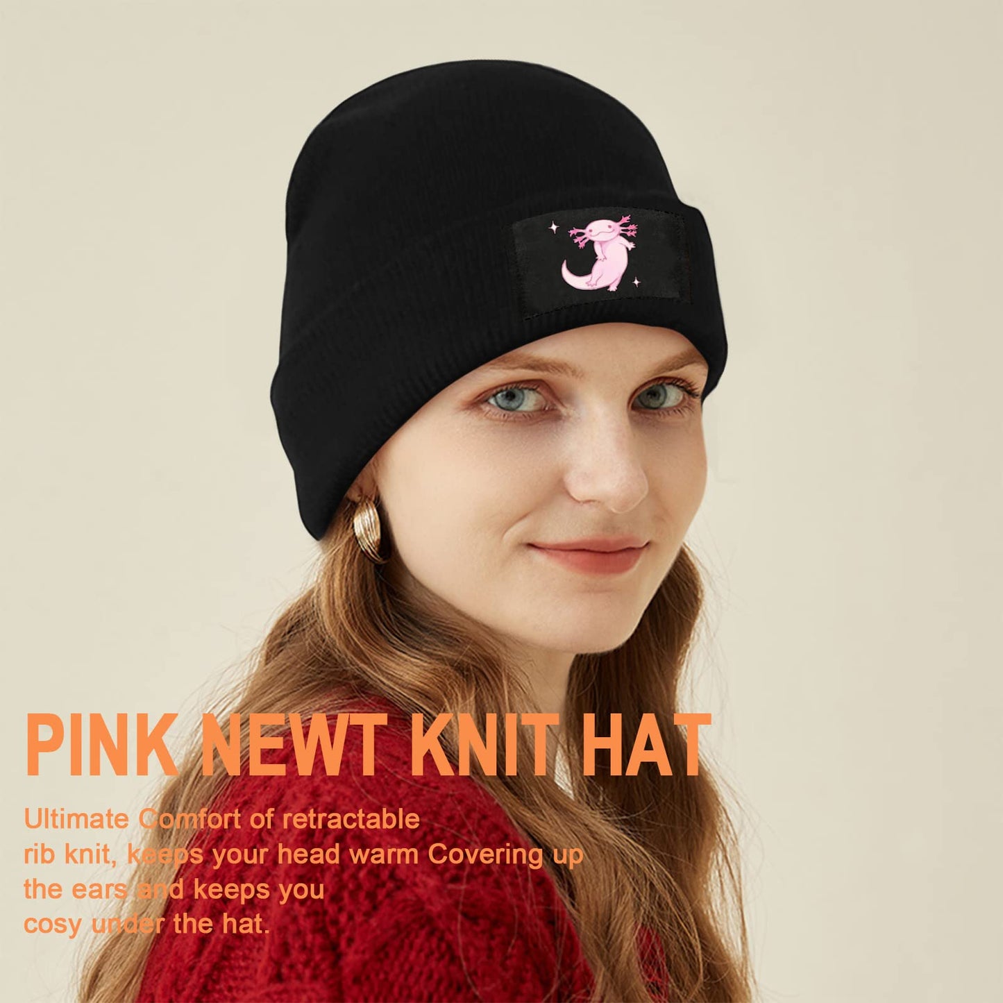merahans Fashion Beanie Slouchy for Men Women Cartoon Pink Axolotl Knit Skull Cap Winter Warm Hat