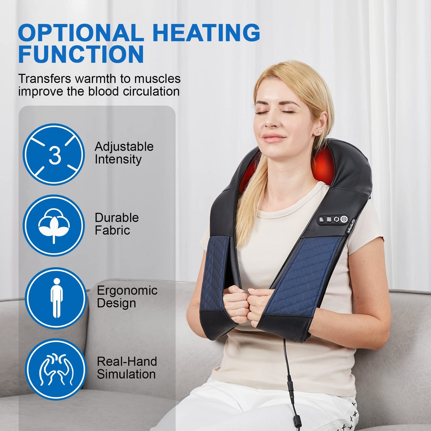 EAshuhe Neck and Shoulder Massager with Heat Shiatsu Back Massage Pillow with 3D Deep Tissue Kneading for Foot, Legs, Body Muscle Pain Relief, Use at Home, Office & Car