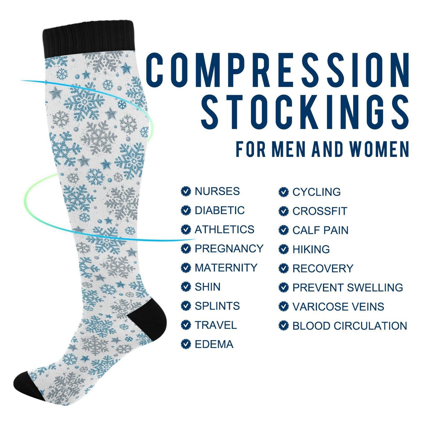 Blue Snowflakes Compression Socks for Women and Men Circulation Winter Long Socks for Athletic Running 1
