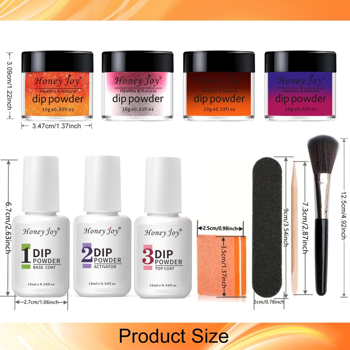 Honey Joy Dip Powder Nail Kit Starter, 4 Colors Halloween Pumpkin Orange Mystic Purple Dipping Powder Liquid Set with Base Top Coat for Nail Art Manicure Salon DIY, Dip-7pcs-No.14