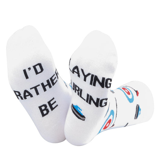 ZJXHPO Winter Sport Curling Crew Sock I’d Rather Be Playing Curling Novelty Sock Curling Coach Player Fan Lover Gift (Curling sock)
