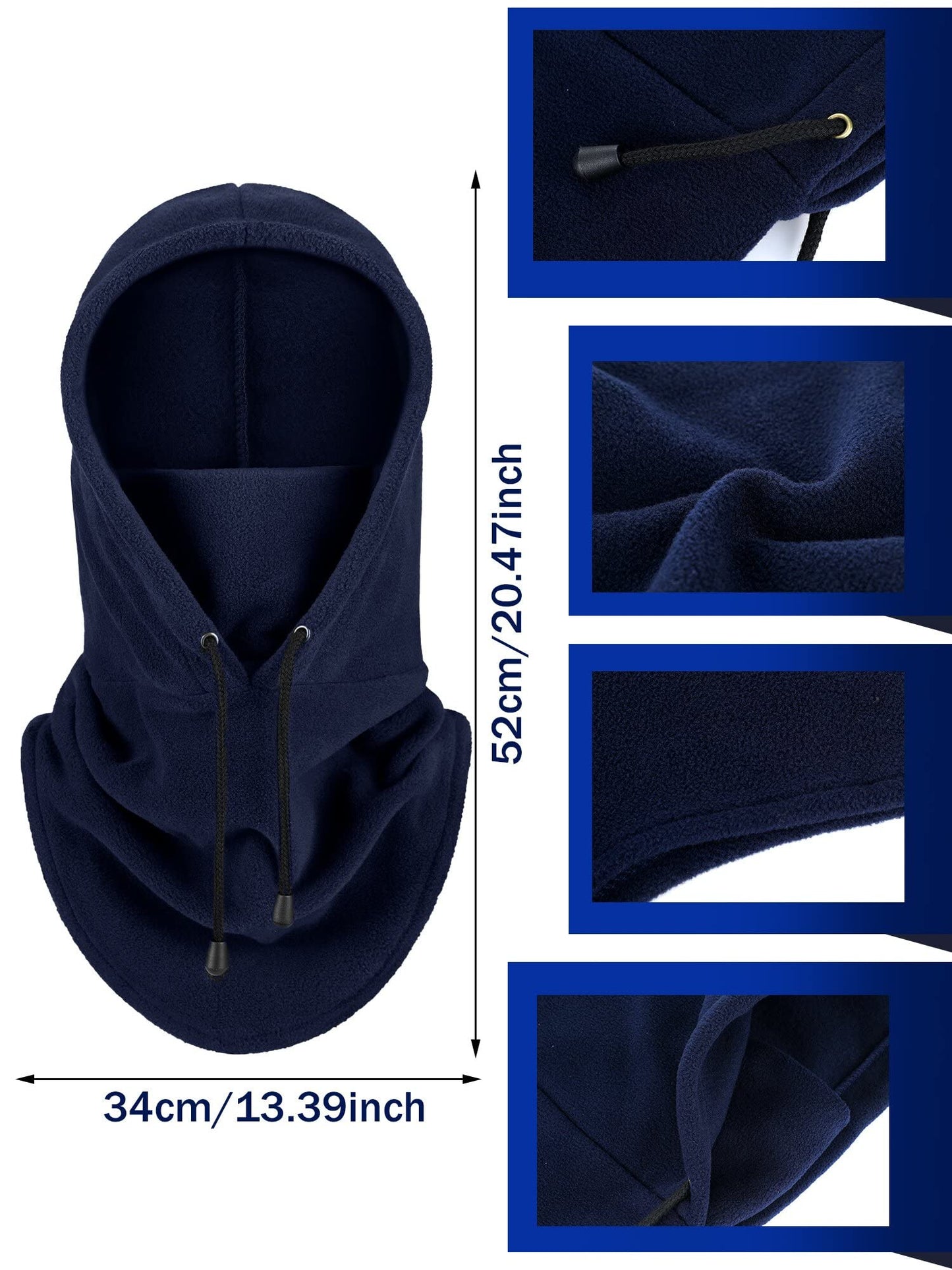 3 Pieces Camo Balaclava Hunting Face Mask Sherpa Hood Windproof Face Cover for Cold Weather Winter Outdoor Sports(Large,Drawstring Style)