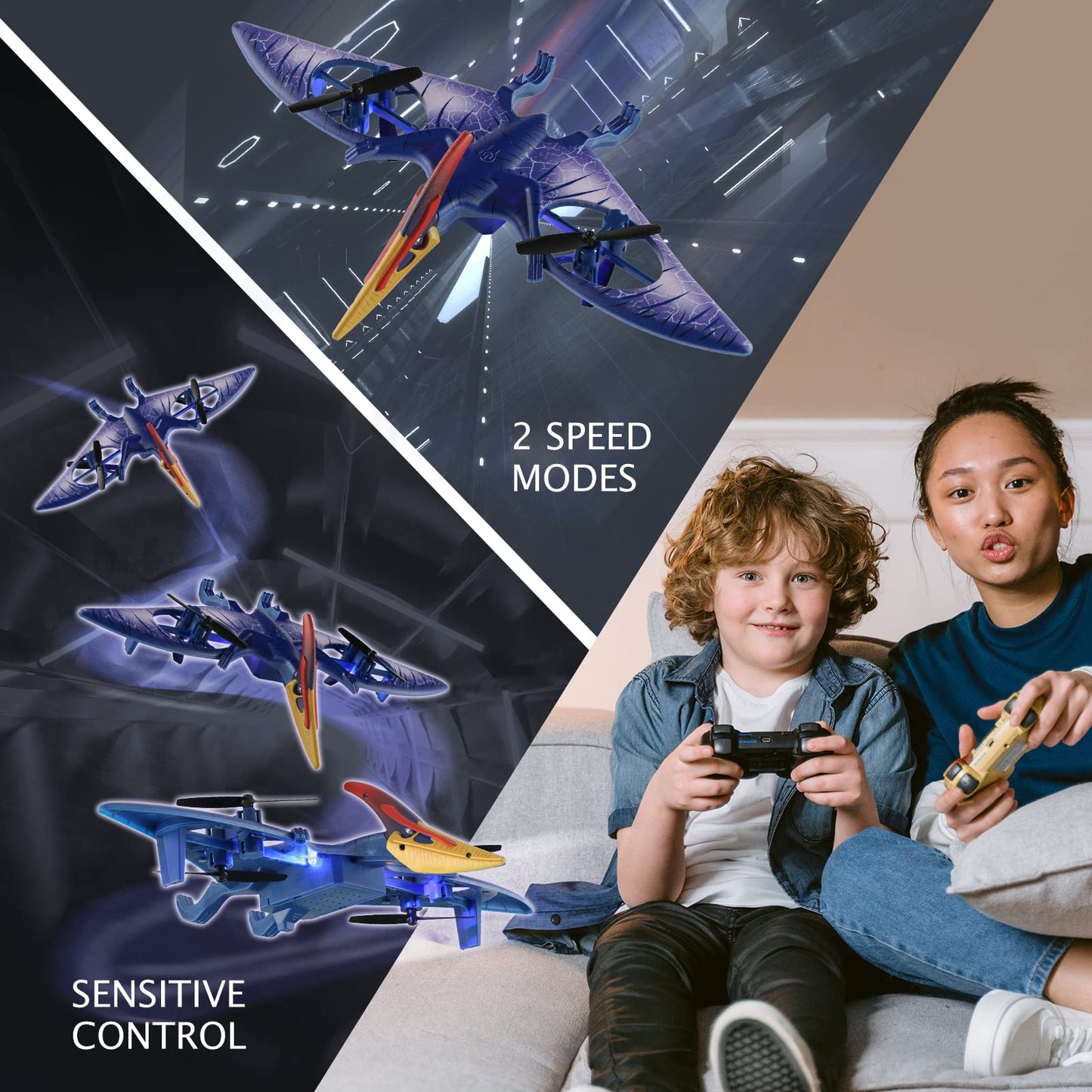 Indoor Quadcopter with Altitude Hold - Pterosaur Dinosaur Toys Drone for Kids Headless Mode, One Key Start Speed Adjustment Toys for 8 9 10 11 12 Year Old Boys&Girls, Birthday, Christmas Gifts