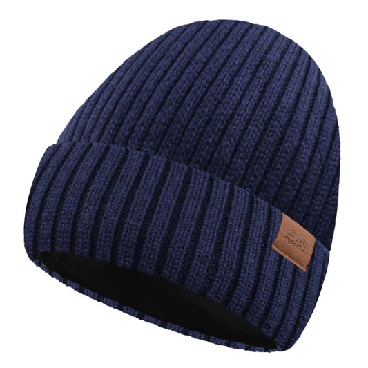 Oversize XXL Winter Beanie Hat for Men Women, Wool Warm Knit Hats Ski Cap Unisex Fashion Knit Cuffed Cap for Big Heads Navy Blue