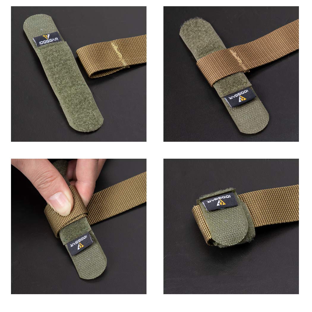 IDOGEAR Tactical fastening Binding Strap Hook & Loop reusable strap (Ranger Green, Small(2 pcs)+Medium(2 pcs)
