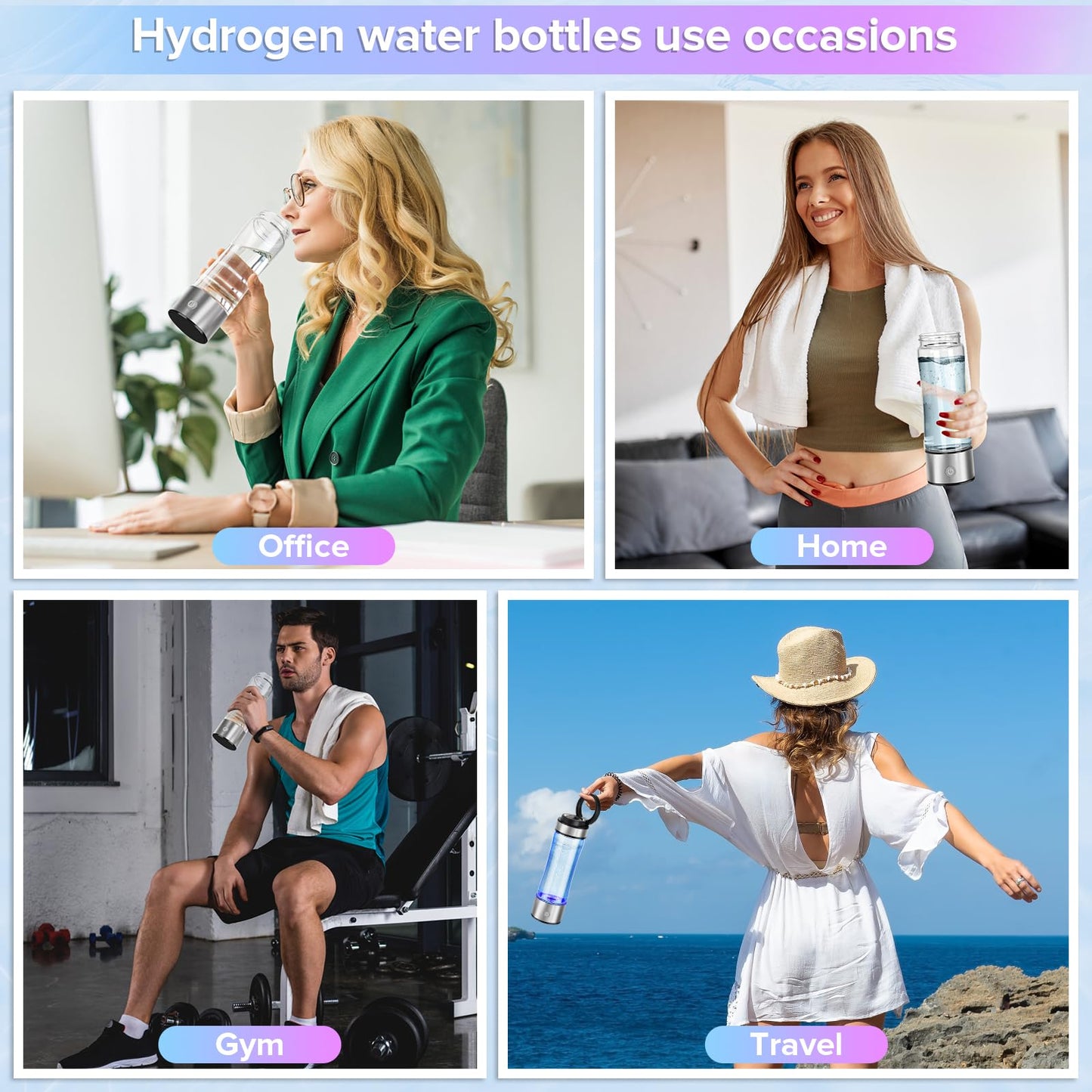 ZIHUOFAN Hydrogen Water Bottle, 1600PPB Portable Hydrogen Water Bottle Generator. Newly Upgraded Hydrogen-Oxygen Separation Technology Allows for Higher Hydrogen Concentration. Suitable for Daily Use