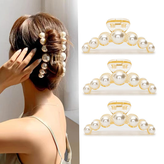 Agirlvct Big Hair Claw Clip,4.33 inch for Women,7 Pearls Barrettes Birthday Gift for Girls Daughter Girlfriend Thick Curly Hair Strong Hold Nonslip(3 Pcs)