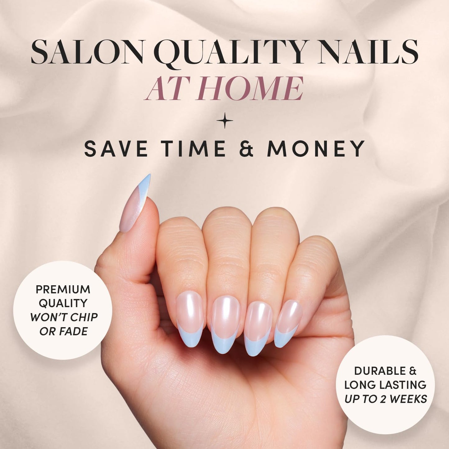 Glamnetic Press On Nails - Blueberry Icing | Short Almond Baby Blue French Tip Nails with a Glaze Finish | 15 Sizes - 30 Nail Kit with Glue