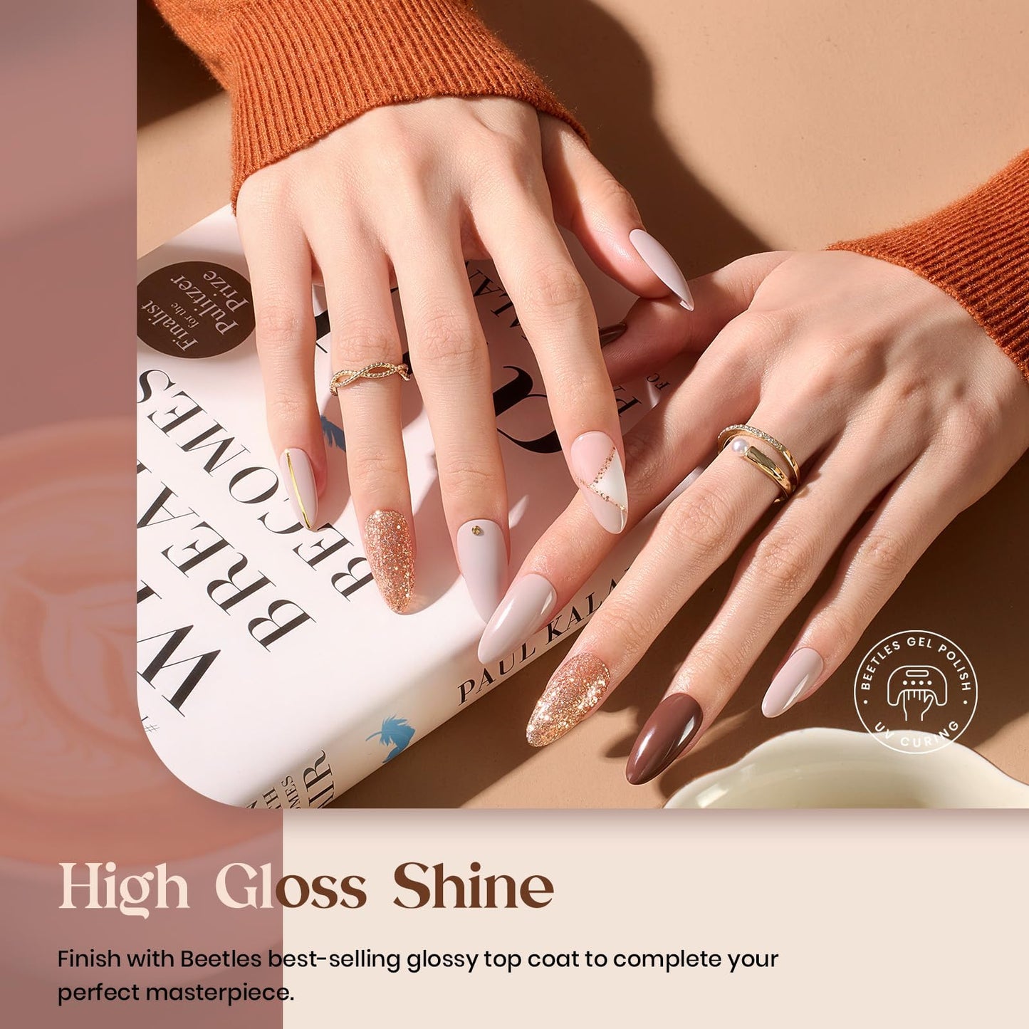 Beetles 6 Colors, Fall Colors Nude Pink Burgundy Glitter Brown Gel Polish Set Soak off UV Light for Easy DIY Nail Art Salon Home Design Gifts for Women