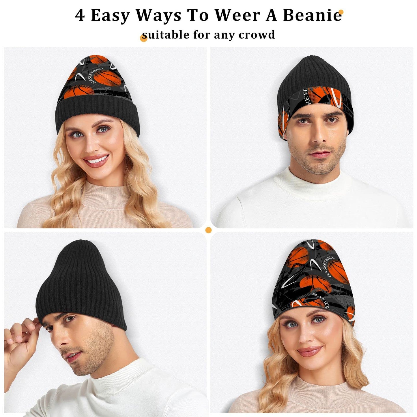 DOMIKING Basketball Cuffed Beanie Hats Reversible Skull Cap Winter Kint Fisherman Beanies for Man Woman