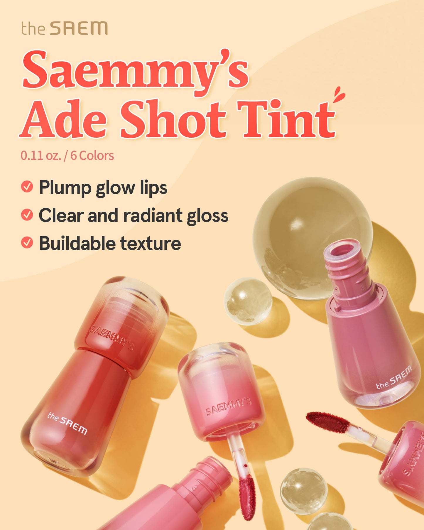 THESAEM Saemmy's Ade Shot Tint - Korean Lip Tint, Water Gel Lip Stain with Plump Glowy Moisturizing Finish, Buildable Radiant Gloss, Long-Lasting Comfort, 0.1 fl.oz. (04 Violet Gin)