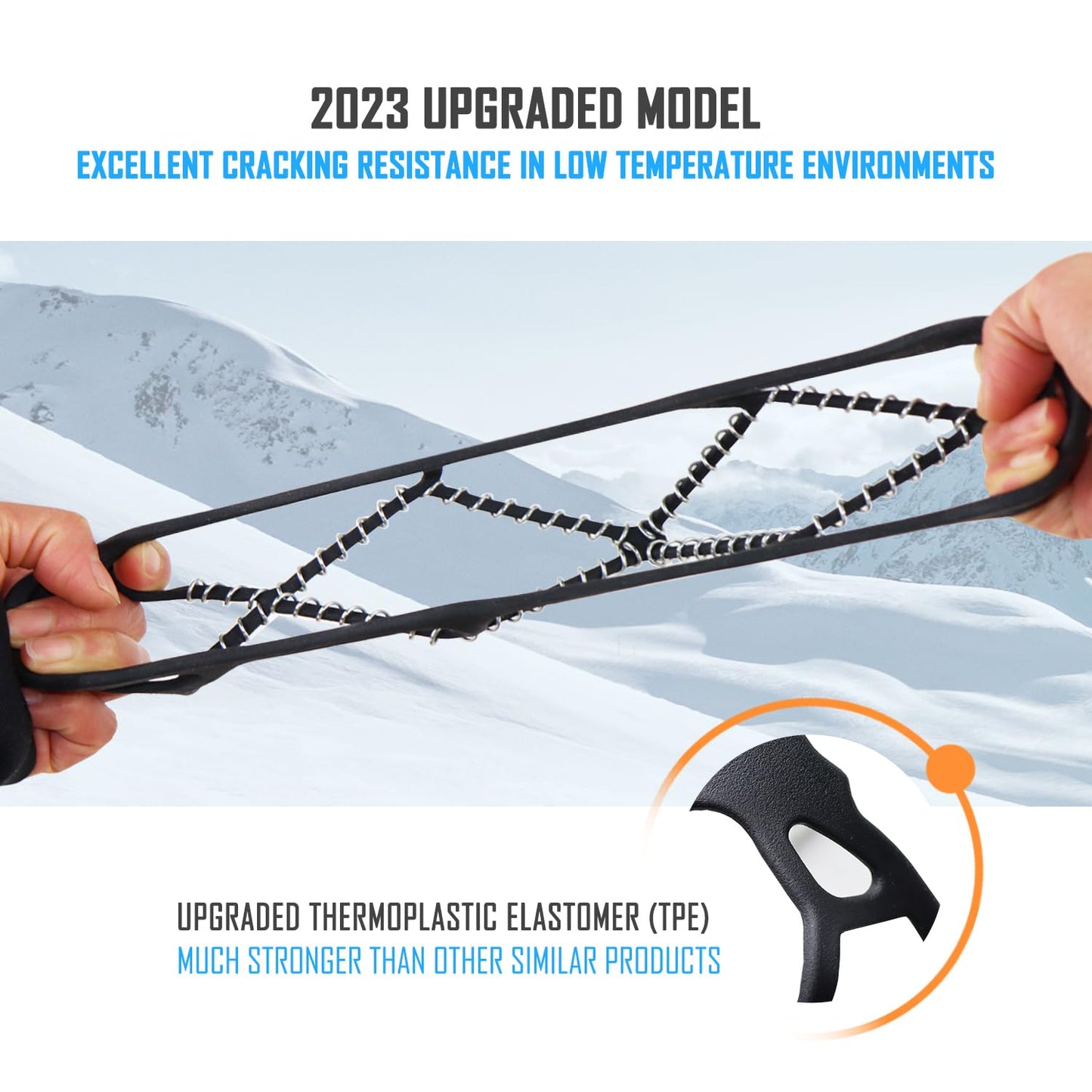 MATTISAM Ice Cleats for Walking on Ice Snow, Crampons Traction Grips Spikes for Shoes Boots, Anti-Slip Flexible Footwear Grippers for Climbing Hiking Fishing Outdoor Running with 2 Adjustable Straps