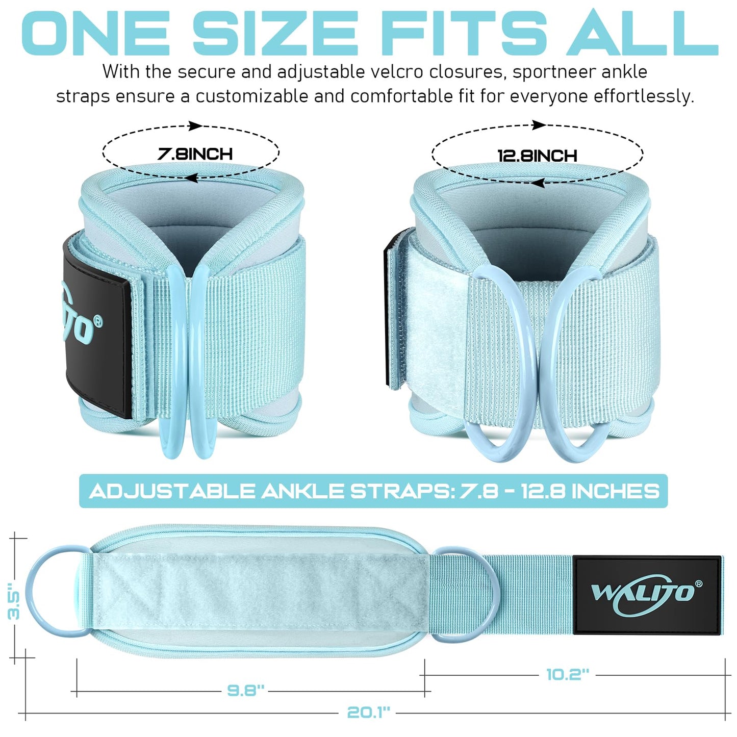 WALITO Gym Ankle Straps for Working Out - Glute Ankle Cuff Kickback Strap, Gym Cable Machine Accessories for Women Glute Leg Extensions, Hip Abductors & Lower Body Exercises Equipment