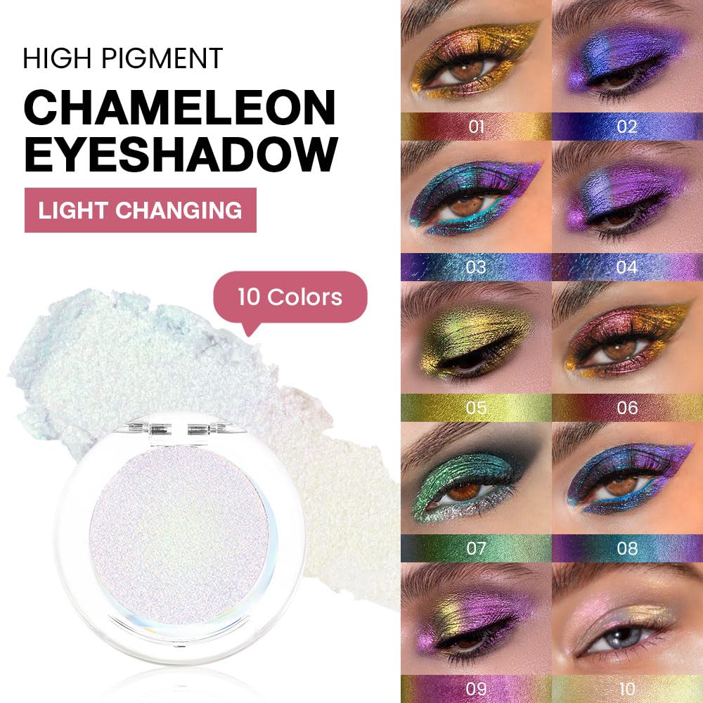 evpct Mermaid Chameleon Eyeshadow Palette Duochrome MultiChrome Makeup, White Gold Glitter Shimmer Loose Eyeshadow Palette High Pigments Chameleon Chrome Holographic Eyeshadow MultiChrome