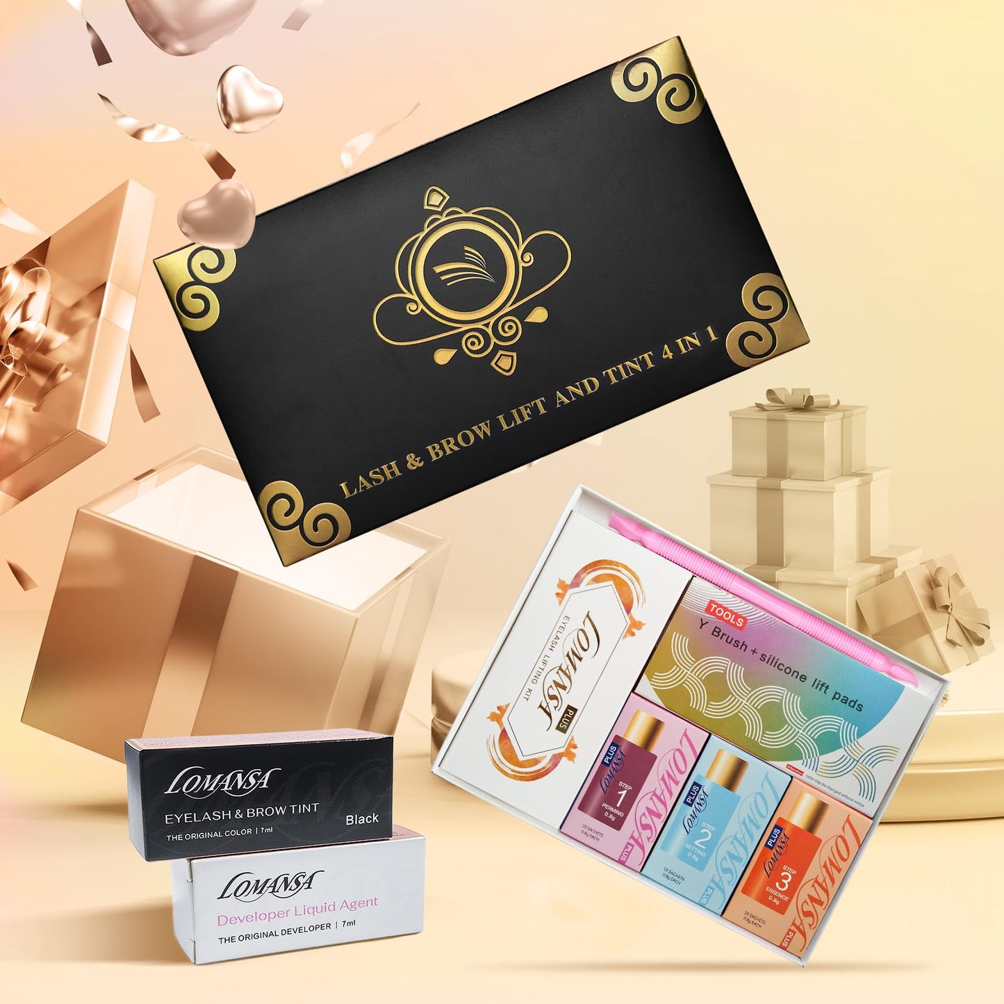 Lomansa Lash Lift and Color Kit, Lash Color Kit, Eyelash Lift Kit, Quick Lifting & Voluminous Coloring with Complete Tools for Beginner Salon