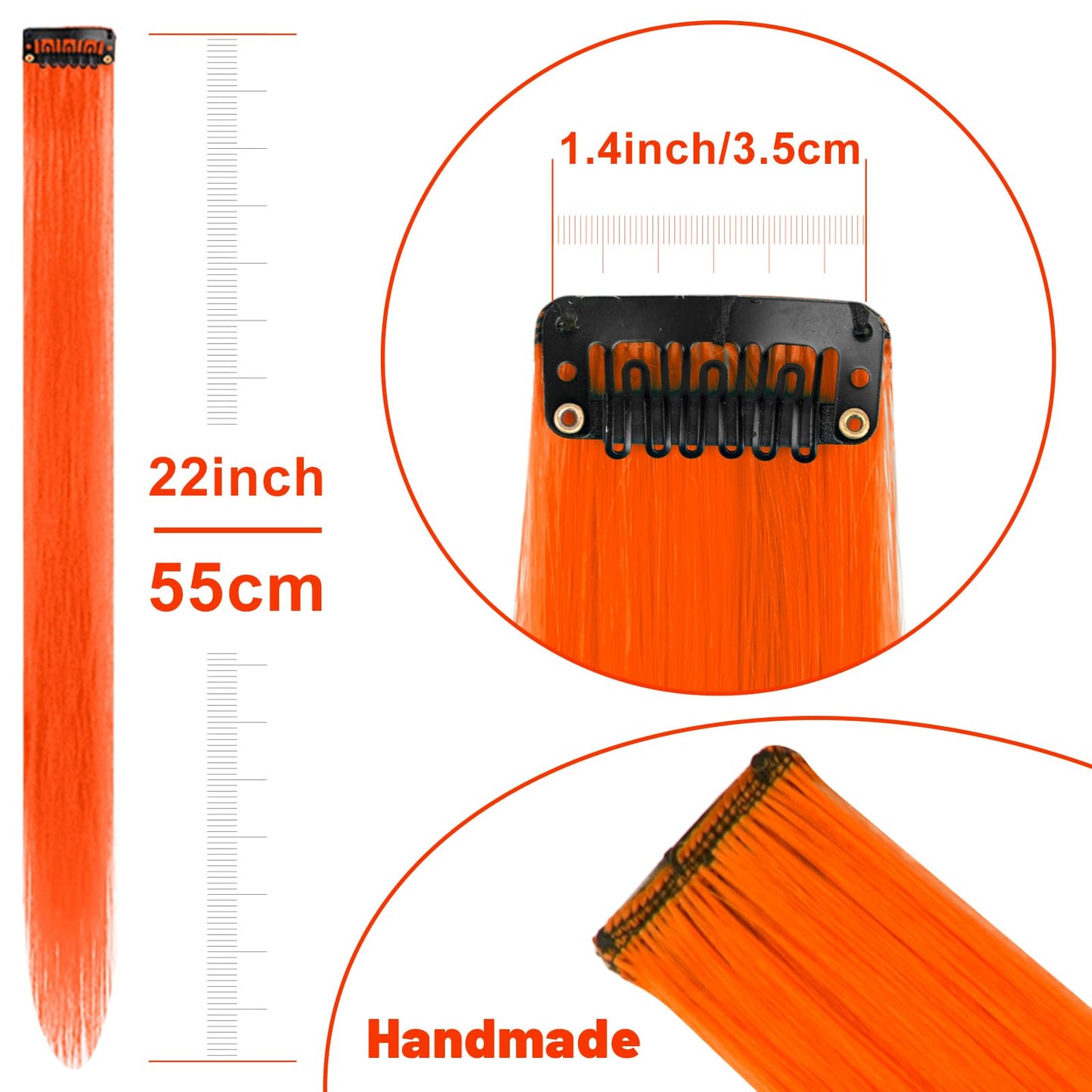TOFAFA 22 inch Colored Hair Extensions, Multi-colors Party Highlights Clip in Synthetic Hairpiece for Halloween Girl Women Kids Party Gift(10 PCS Orange)