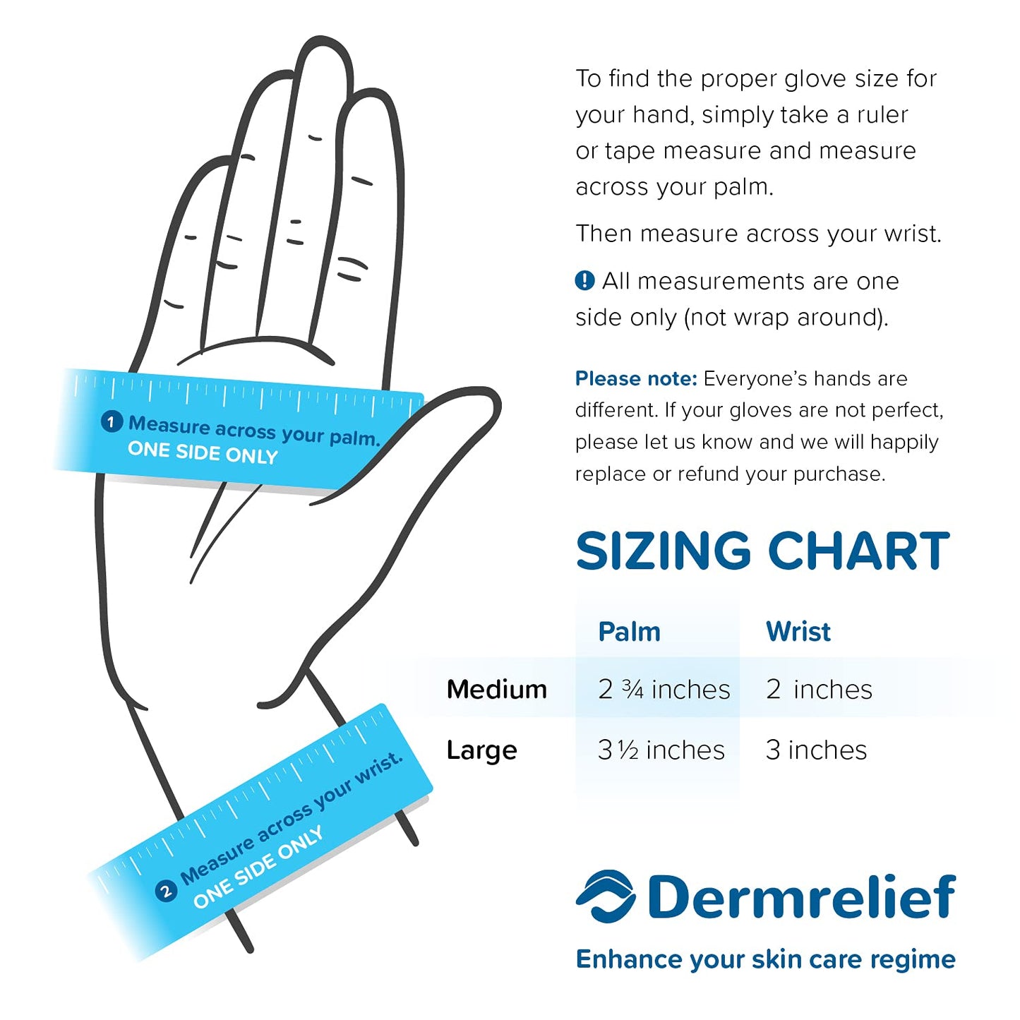 Dermrelief Cotton Gloves - for Beauty, Dry Hands, Eczema, Dermatitis and Psoriasis (7 Pairs) with Free Gifts (Professional Nail Buffer & Washing Bag) (Large)