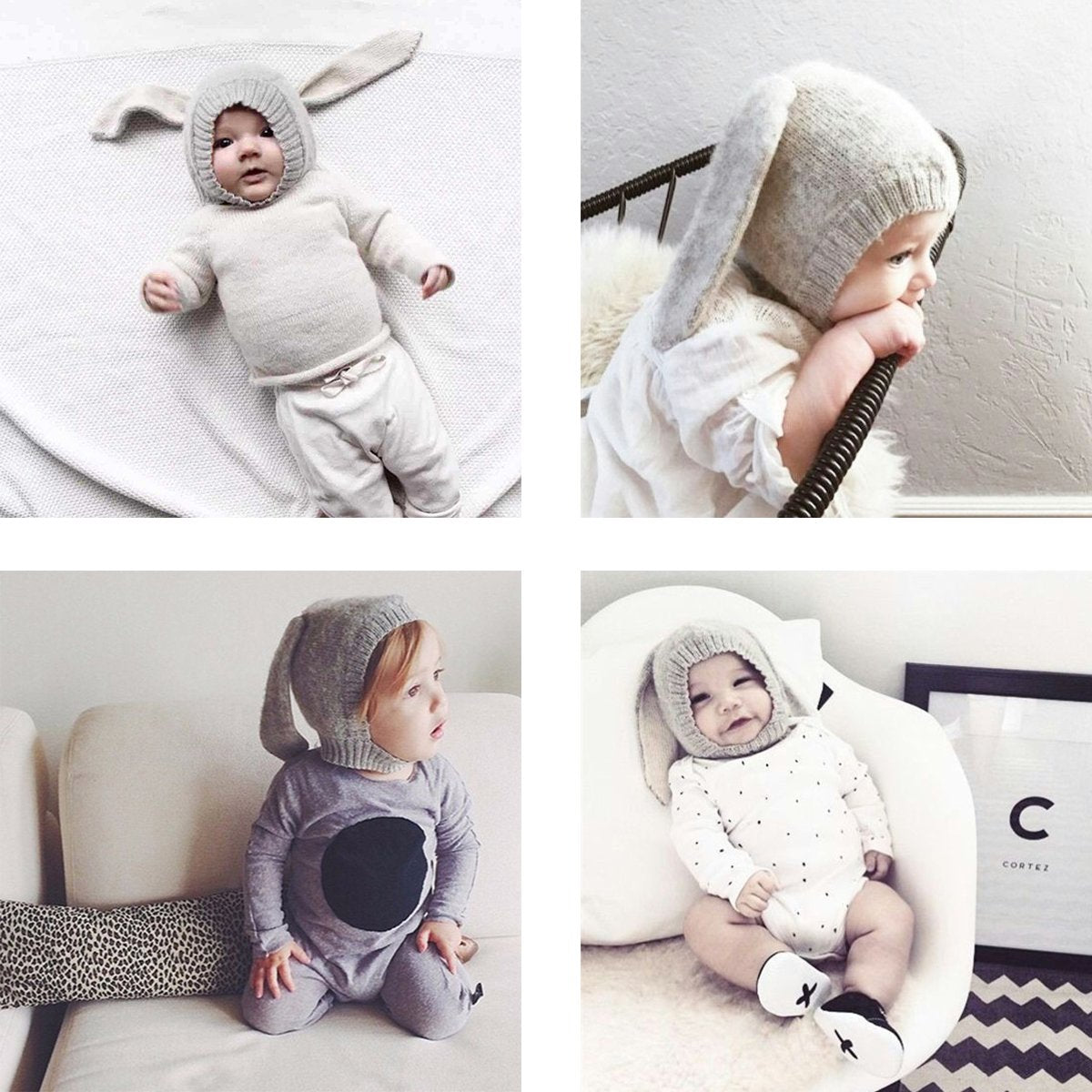 xsby Kids Winter Beanie Hat, Baby Infant Knit Hat Crochet Bunny Ear Warm Hat for Winter Grey(Plus Cashmere)