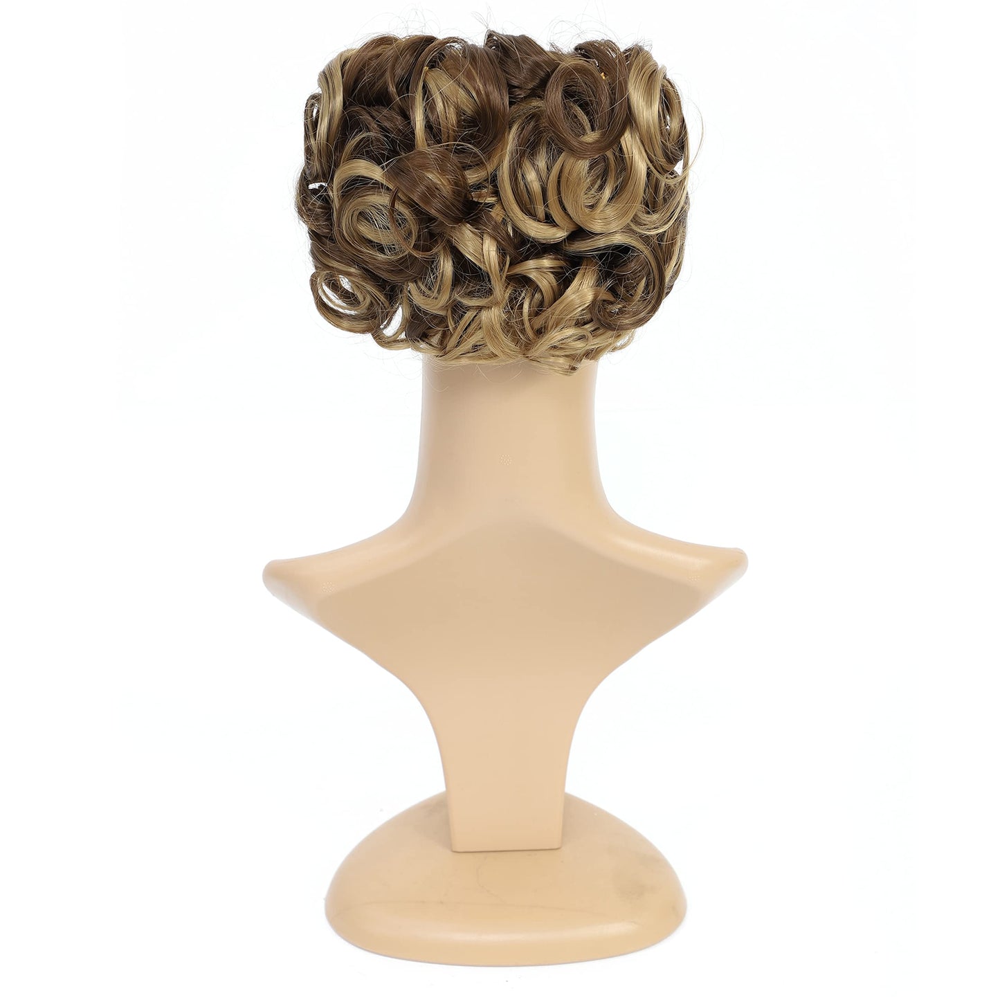 SWACC Short Messy Curly Dish Hair Bun Extension Easy Stretch hair Combs Clip in Ponytail Extension Scrunchie Chignon Tray Ponytail Hairpieces (Dark Blond Brown Mixed -9H19#)