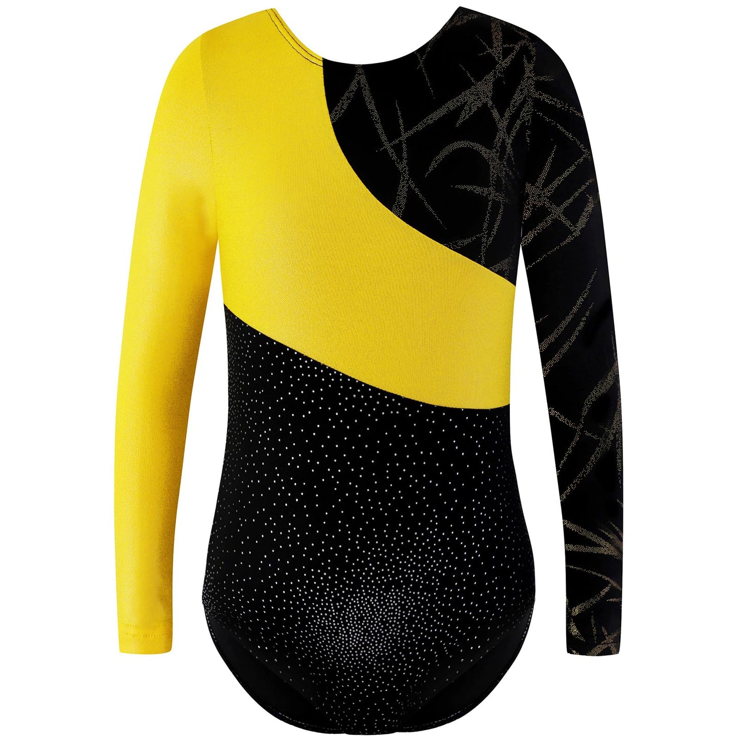 Nutyomi Long Sleeve Gymnastics Leotards for Girls Size 7-8 Little Kids Gymnastics Clothes Winter Warm Up Suits Sparkly Black Dancewear Unitard Tumbling Gymnastics Outfits for Girls, Gold, 140