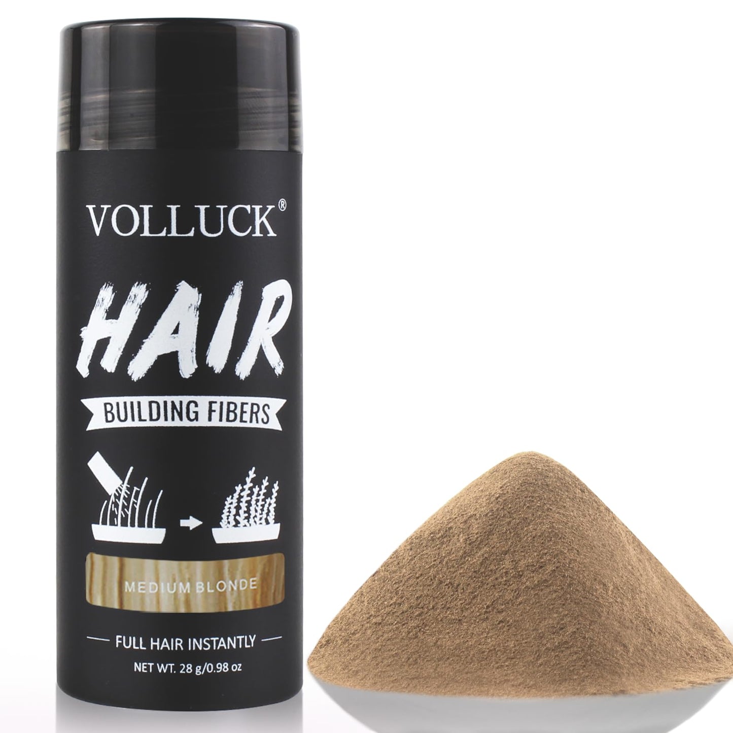 VOLLUCK Hair Fibers for Thinning Hair, Instant Coverage Hair Building Fibers for Women and men, Natural Hair Powder for Conceal Hair Loss 28 g (Medium Blonde)