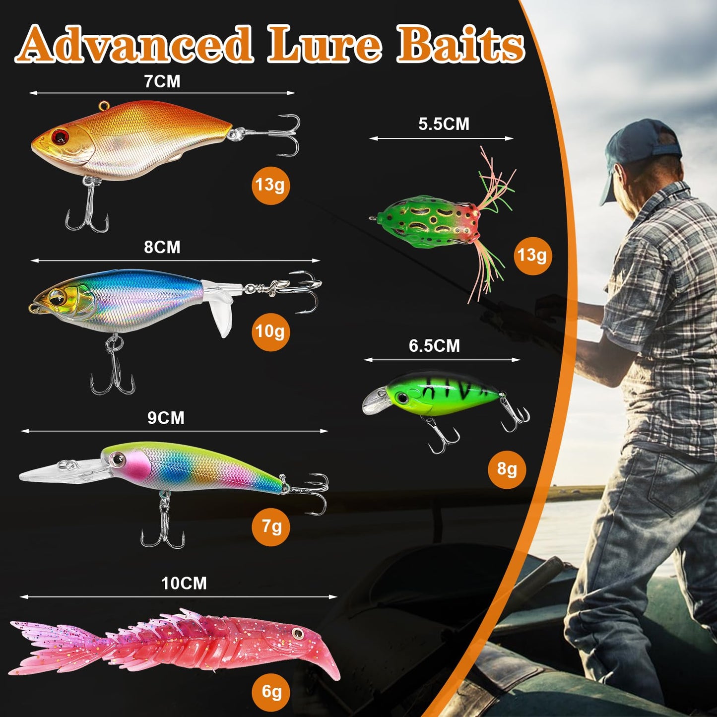 Fishing Lures Accessories Kit with Tackle Box, Suitable for Freshwater and Saltwater Fishing, Includes Fishing Guide, Fishing Gift for Men