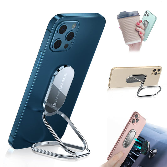Foldable Cell Phone Stand for Desk, Adjustable Cellphone Ring Holder Finger Kickstand for Office Desktop & Magnetic Car Mount, Rotatable Multi-Angle Hand Grip for iPhone 16 15 Smartphones Back Case