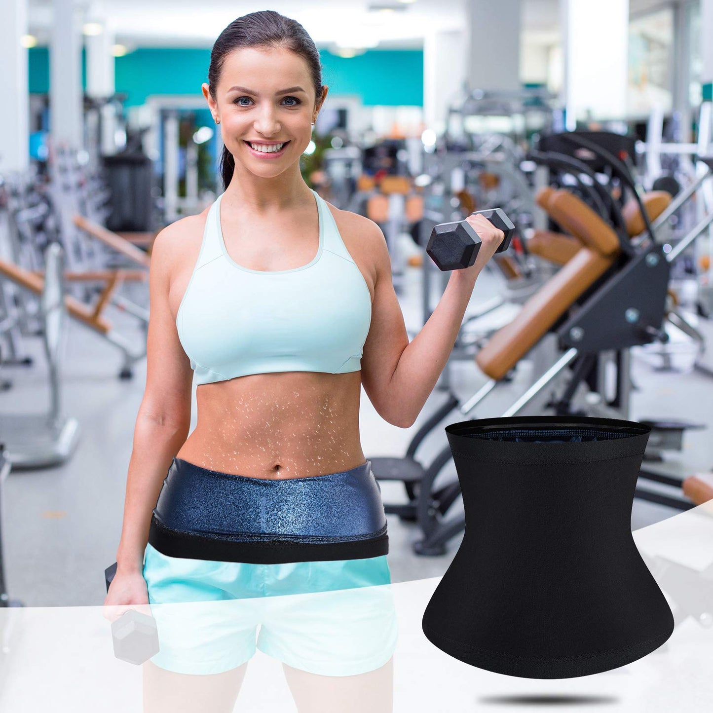 Geyoga Waist Trimmer Sweat Waist Trainer Wrap Stomach Wraps for Women Bodybuilding (Blue Inner,S)