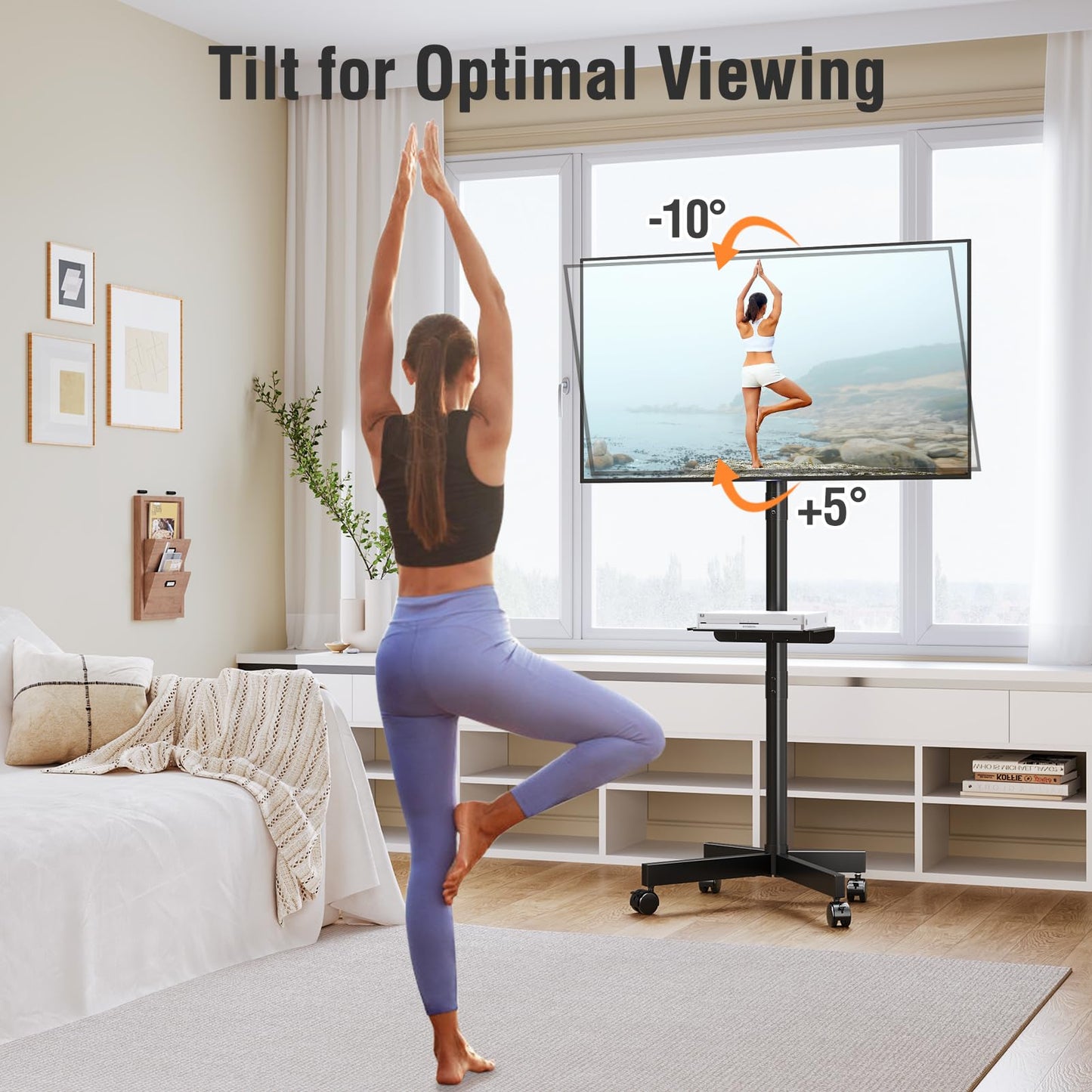 ELIVED Mobile TV Stand for 23-60 Inch Flat Screen TVs, Tilt TV Cart with Adjustable Shelf & Locking Wheels, Rolling TV Floor Stand Max VESA 400x400mm, Portable TV Stand Holds Up to 77lbs.