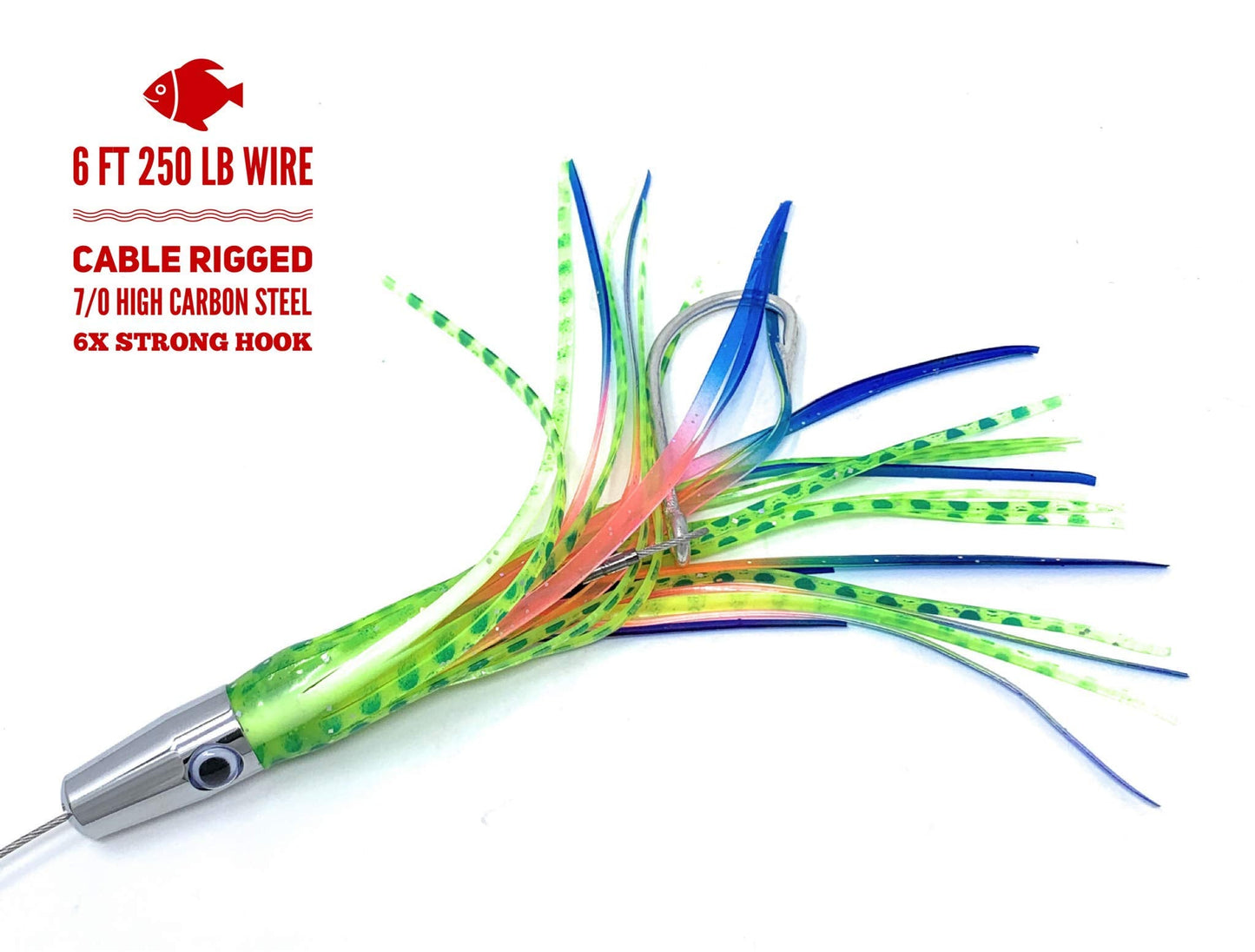 Capt Jay Fishing Torpedo High Speed Wahoo Trolling Lures Wire Cable Rigged Wahoo Lures (Rainbow Mixed Color, 7 inch)