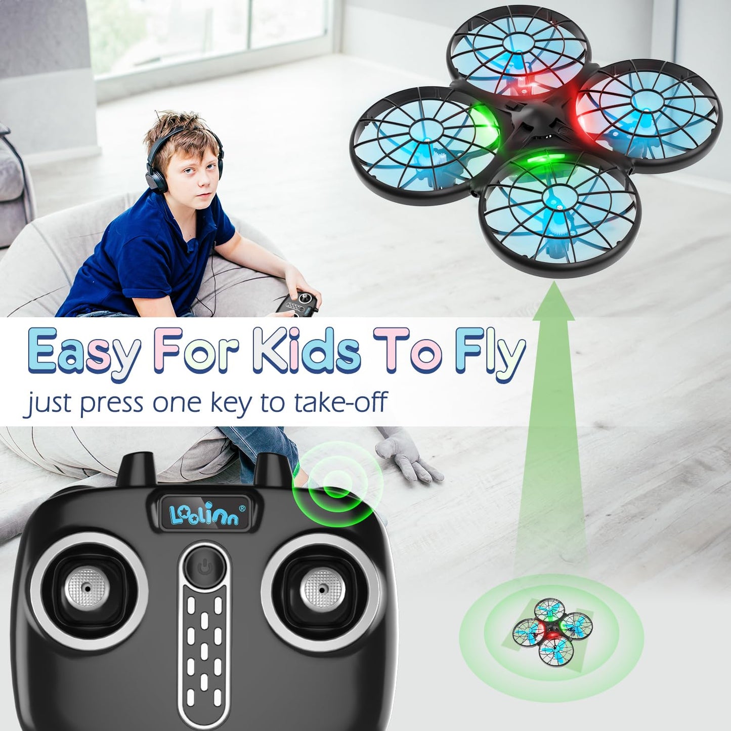 Loolinn | Drones for kids Gifts - Mini Drone, RC Drone with Auto Anti-Collision Technology/Safe for Kids/Easy to Fly / 360° Flip/Hand-Controlled Mode (Gift for Boys and Girls)