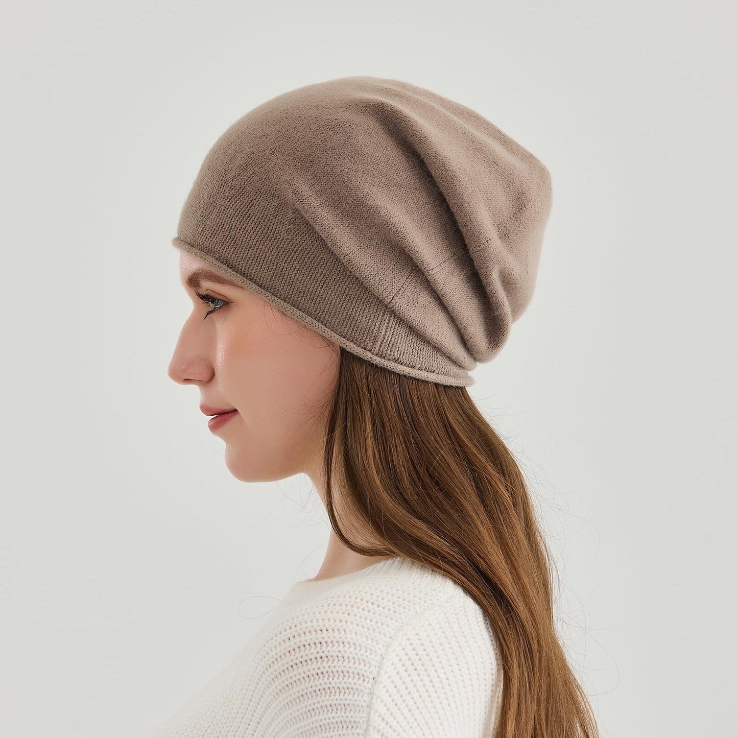 Facecozy Satin Lined Beanies Women Slouchy Beanie Knit Winter Hat for Women Men Silky Lining Lightweight Skull Beanies Cap (Brown)