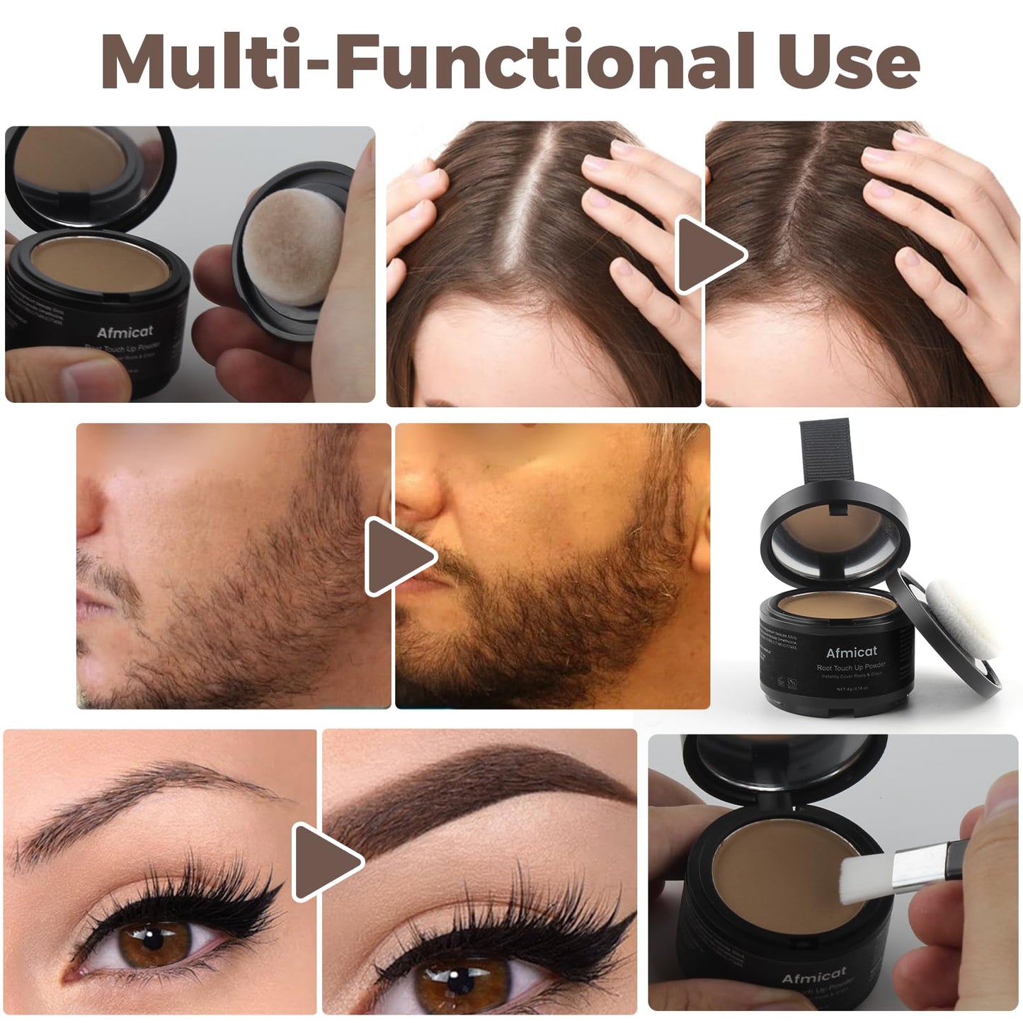 Afmicat Root Touch Up Powder, Hairline Powder for Thinning Hair, Instantly Cover Grey Hair, Root Cover Up for Women & Men, Bald Spots, Grooming, Beard Line (Brown, 0.14 Ounce (Pack of 1))