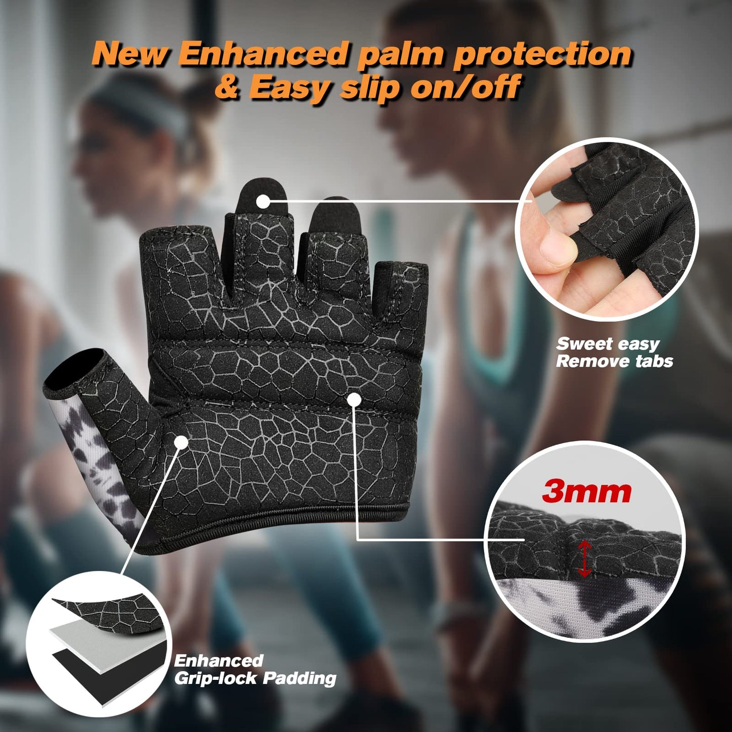 RYMNT Minimal Weight Lifting Gloves,Short Micro Workout Gloves Grip Pads with Full Palm Protection & Extra Grip for Men Women Weightlifting,Gym,Exercise Training.Tie Dye Ink-Small